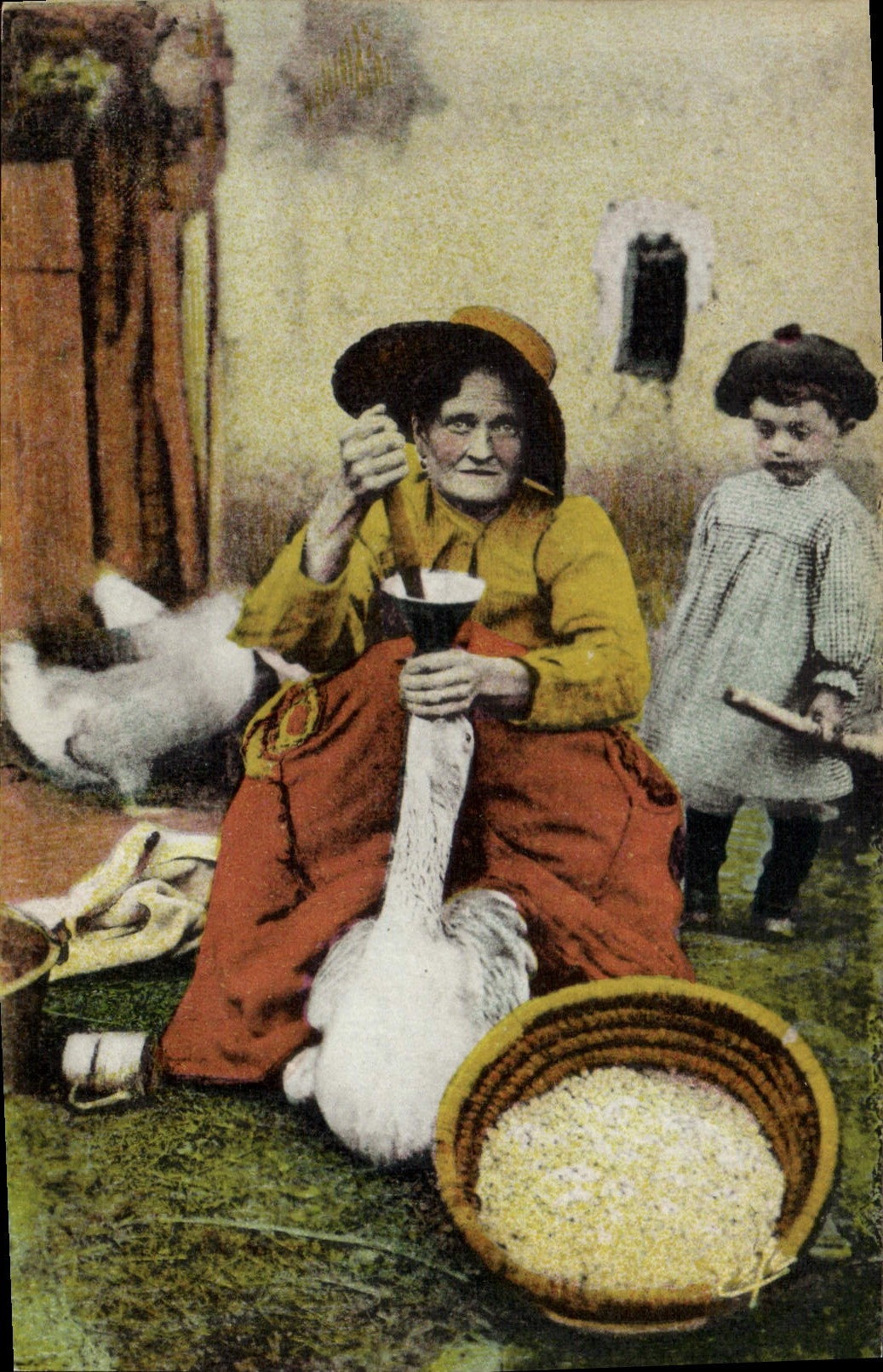 CPA Folklore Pyrenees Gavage d'une oie 