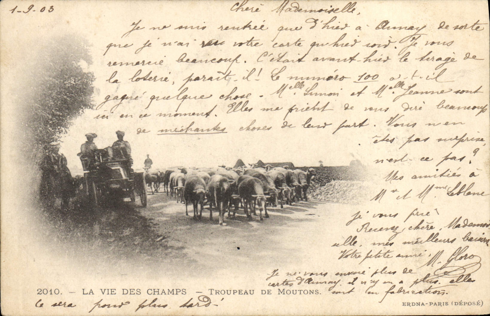 CPA la vie des champs Troupeau de moutons Automobile