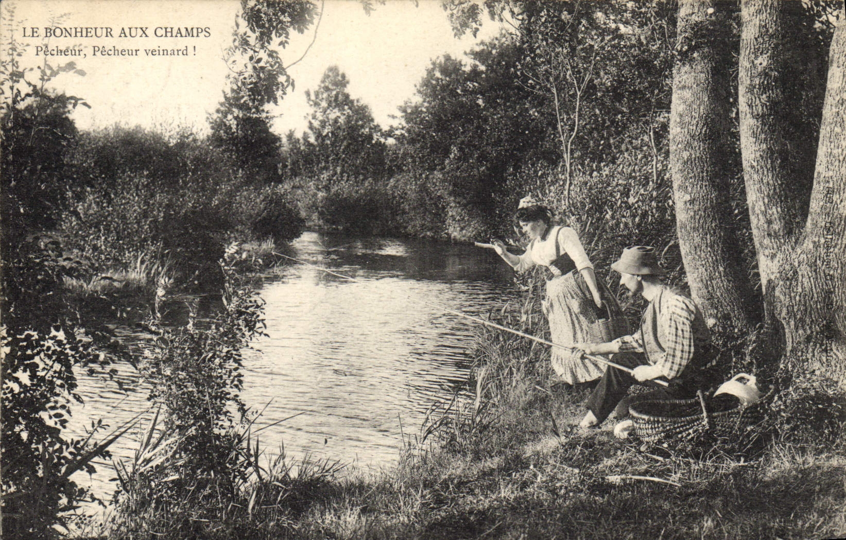 CPA Folklore Le bonheur aux champs Pecheur pecheur veinard 