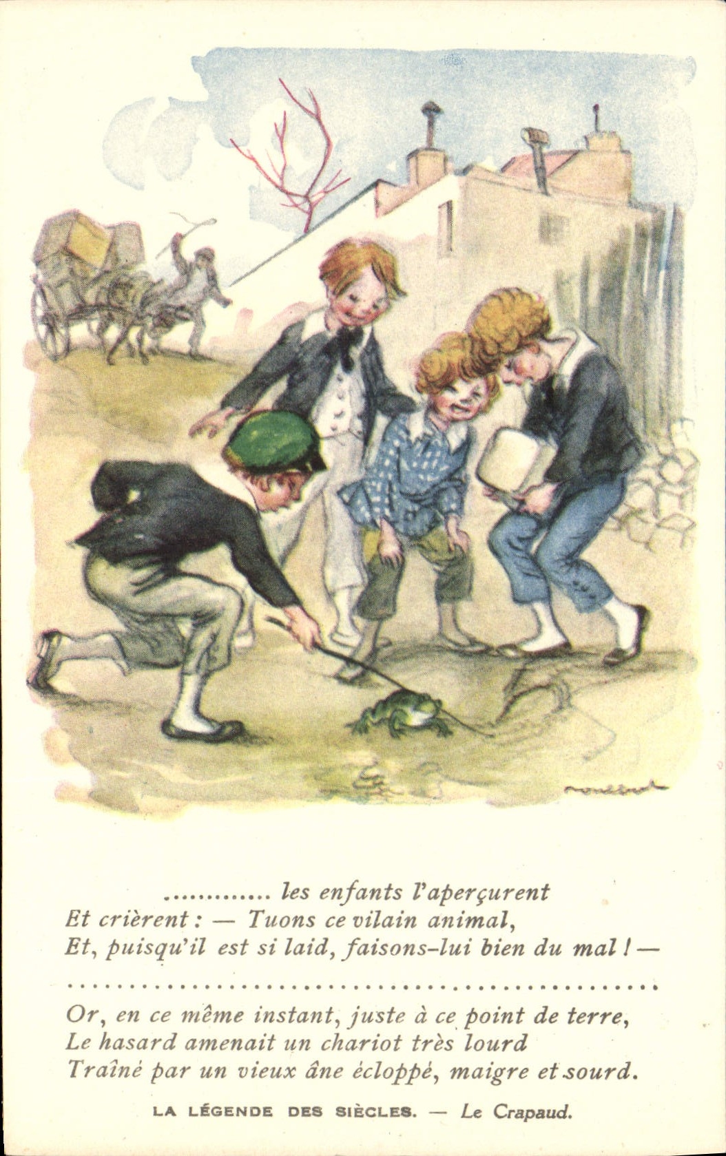 Ilustrador Poulbot Victor Hugo de Fantaisie de la POSTAL de la VENDIMIA que la leyenda de los siglos de Crapaud salpica