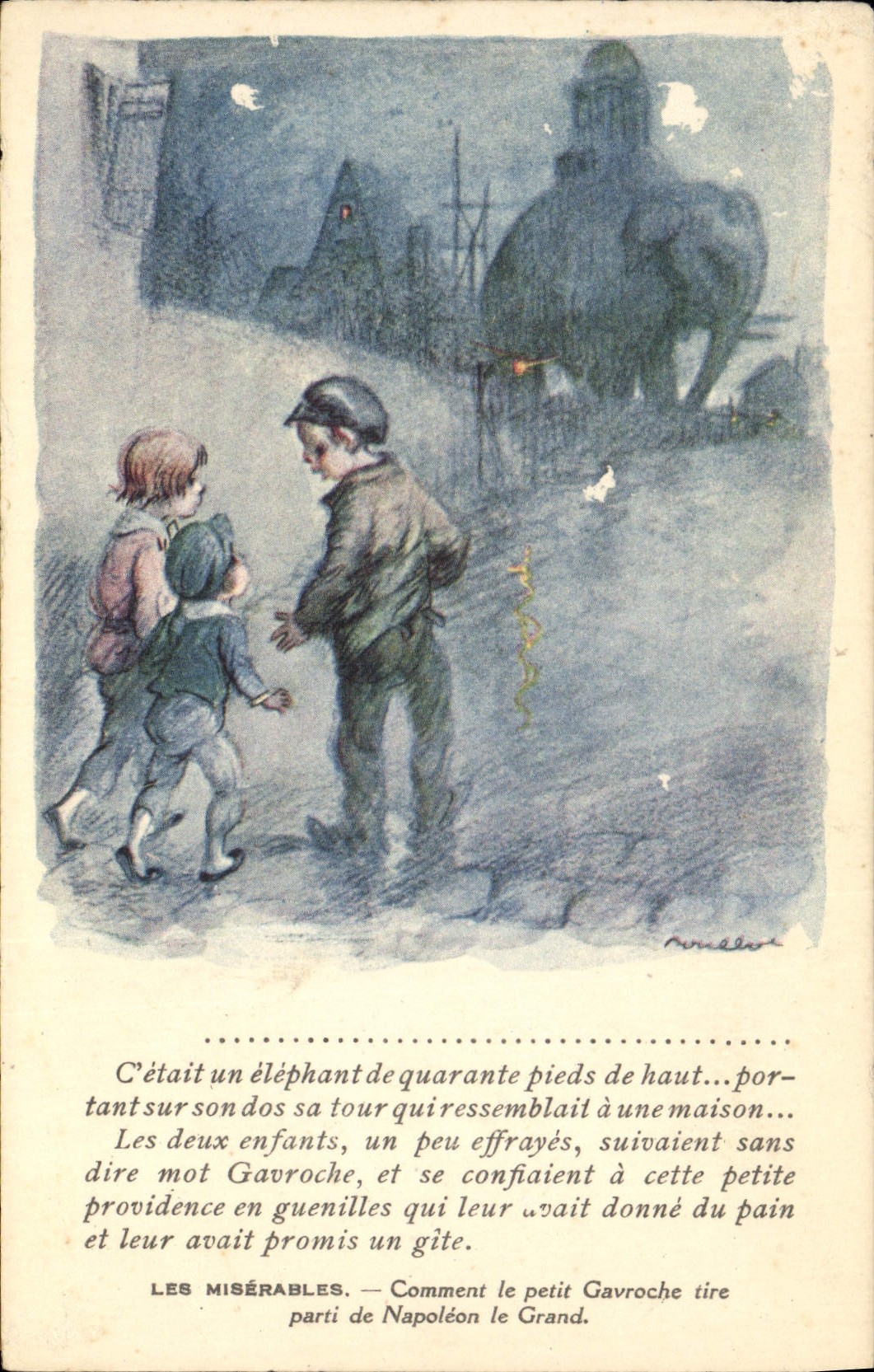 CPA Fantaisie Illustrateur Poulbot Victor Hugo Les Miserables Elephant