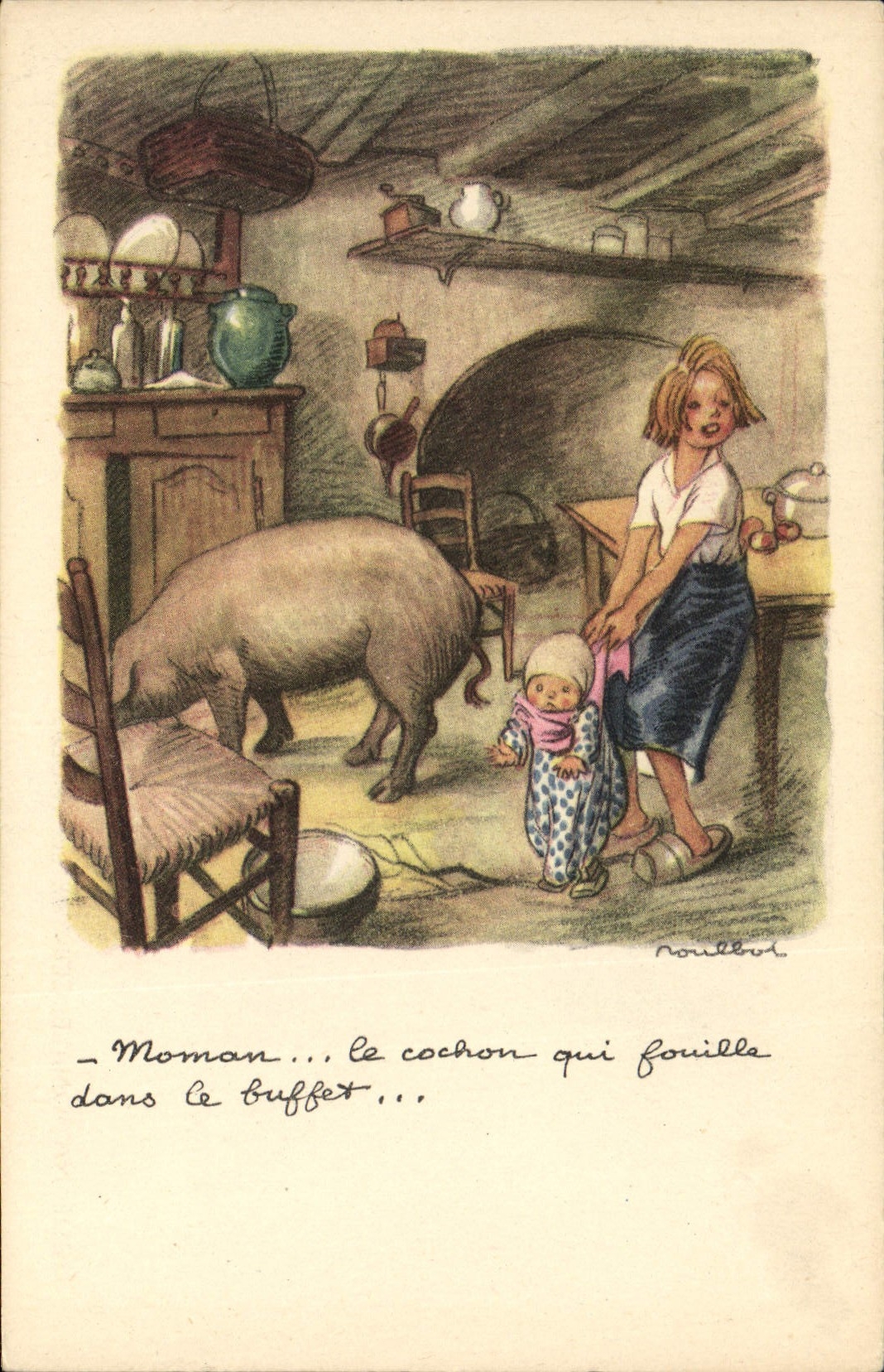 CPA Fantaisie Illustrateur Poulbot Cochon Porc
