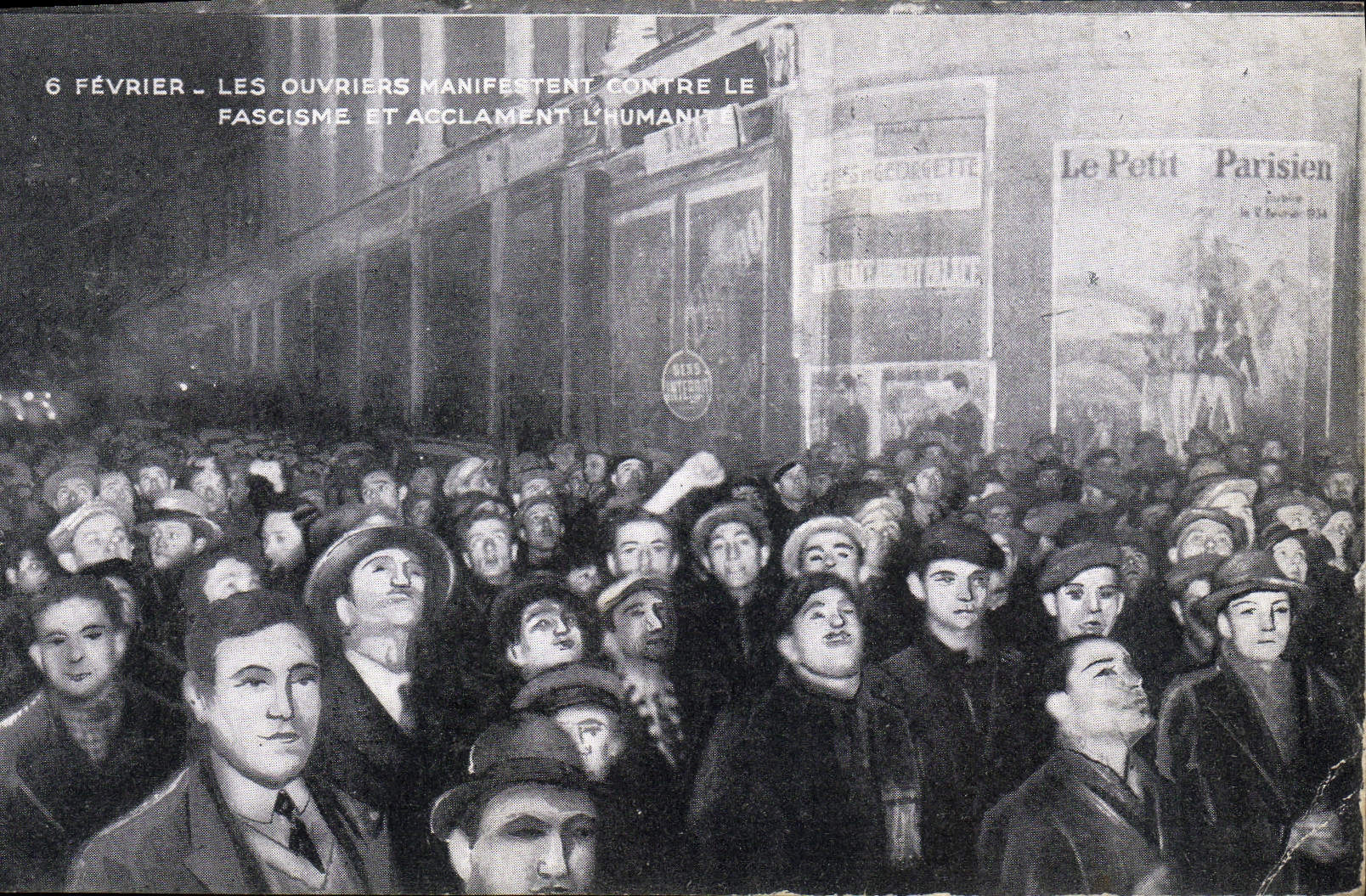 VINTAGE POSTCARD February 6th the workmen express against Fascism and acclaim Humanity the small Parisian one