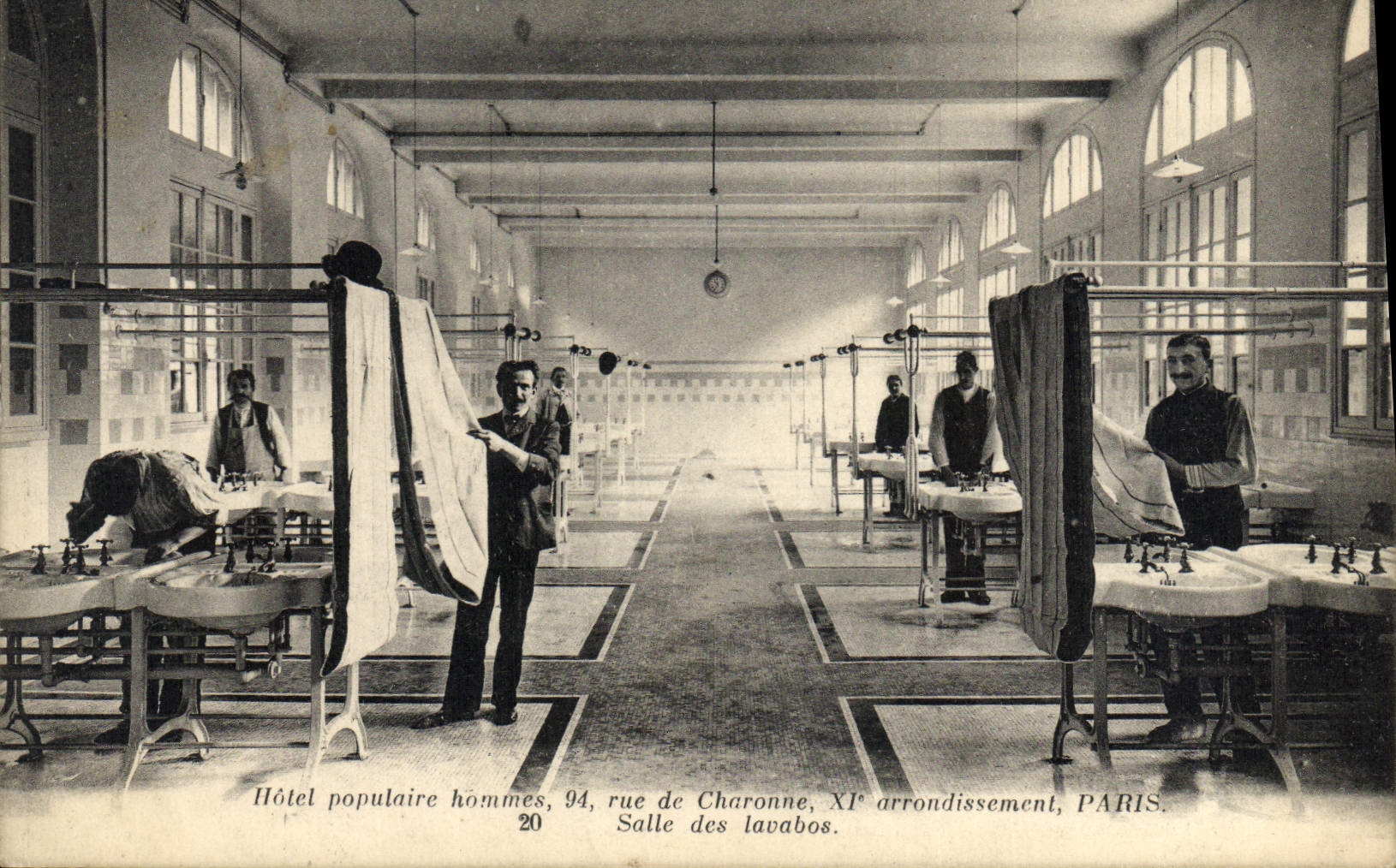 VINTAGE POSTCARD popular Hotel men Street of Charonne Paris Room of the wash-hand basins