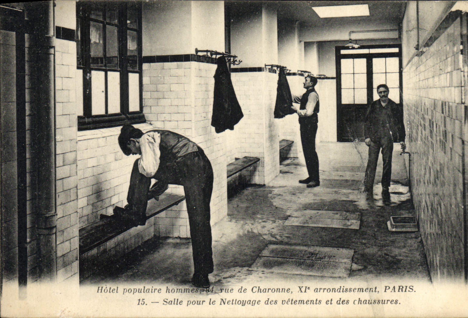 VINTAGE POSTCARD popular Hotel men Street of Charonne Paris Room of cleaning of clothing and the shoes