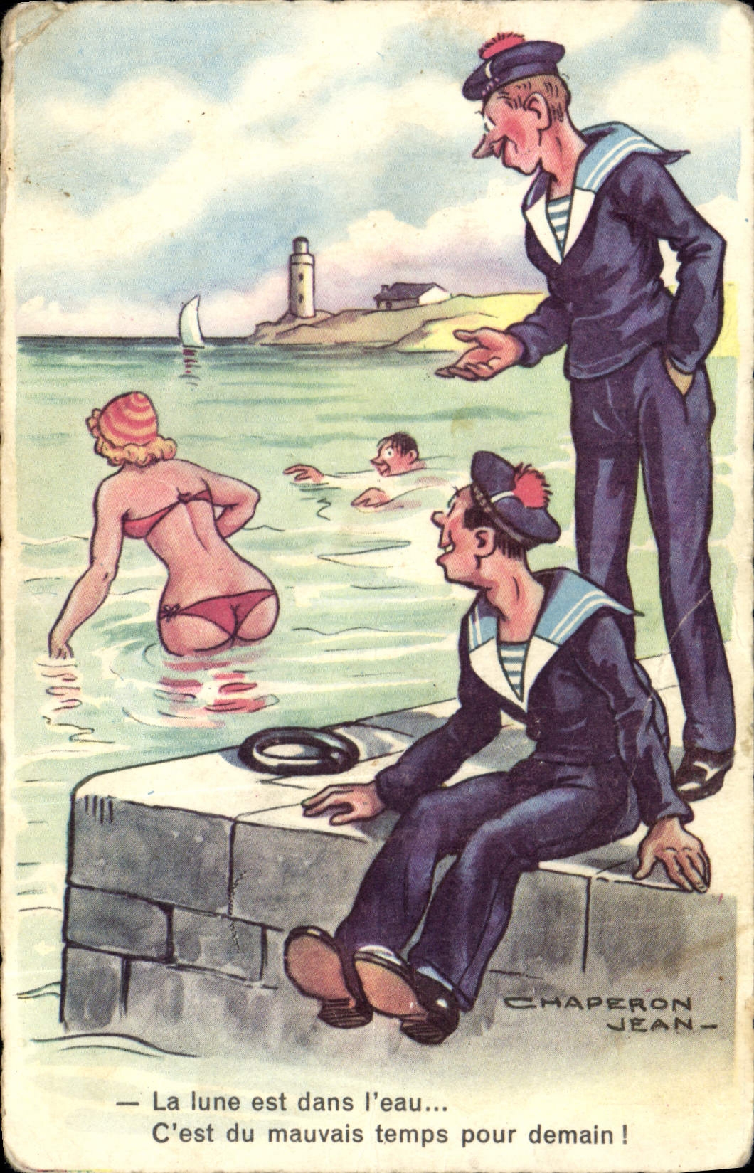 Marineros de la capilla de Jean del humor de la POSTAL de la VENDIMIA