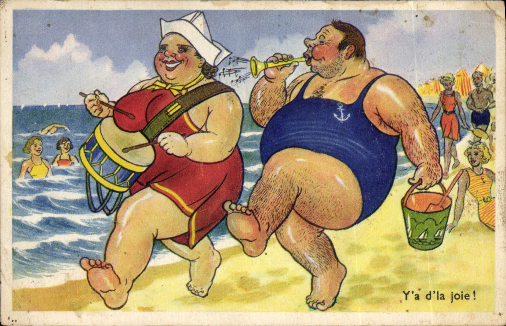 CPA Humour Plage Y'a d'la joie