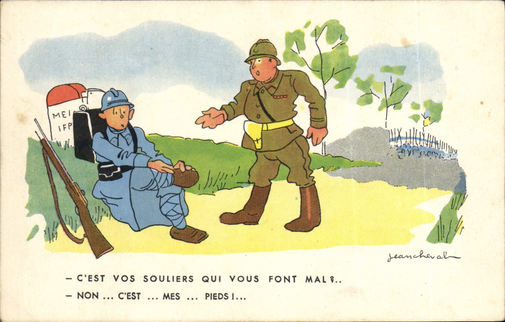 CPA Humour Jean Cheval C'est vos souliers Soldat Militaria 