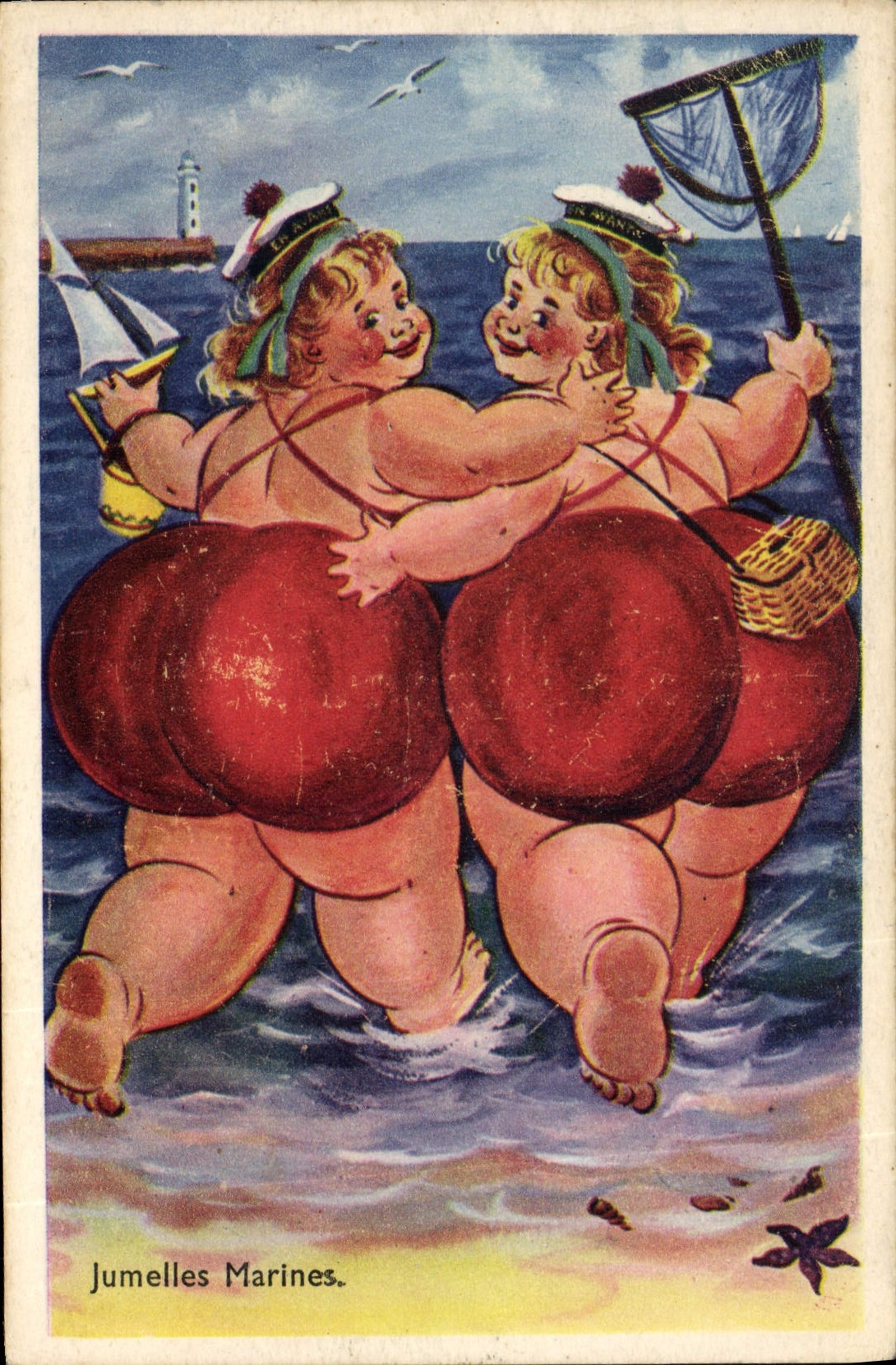 CPA Humour Jumelles marines Plage 