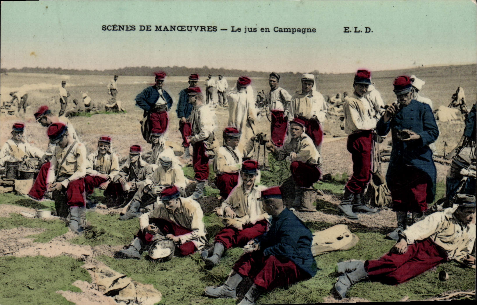 Escenas de Militaria de la POSTAL de la VENDIMIA del jugo de la operación en cambio