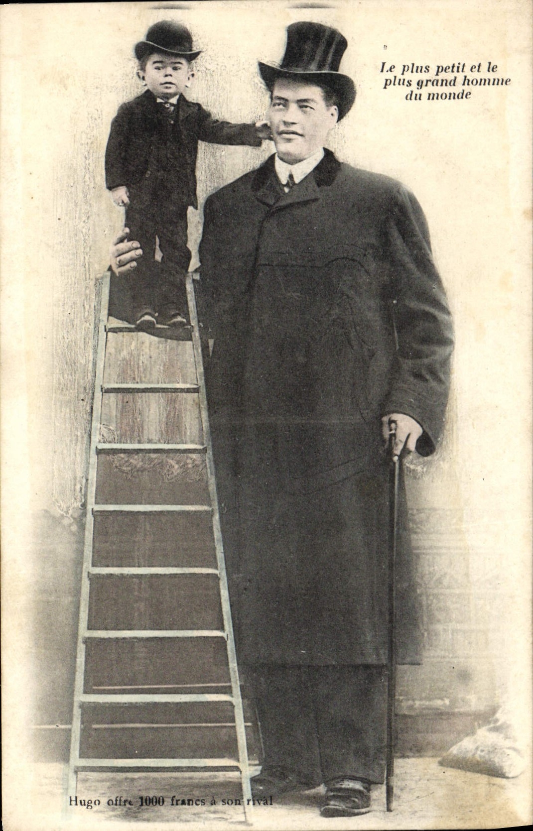 POSTAL Foklore enano gigante de la VENDIMIA más pequeño y más el gran hombre de TAPA del mundo