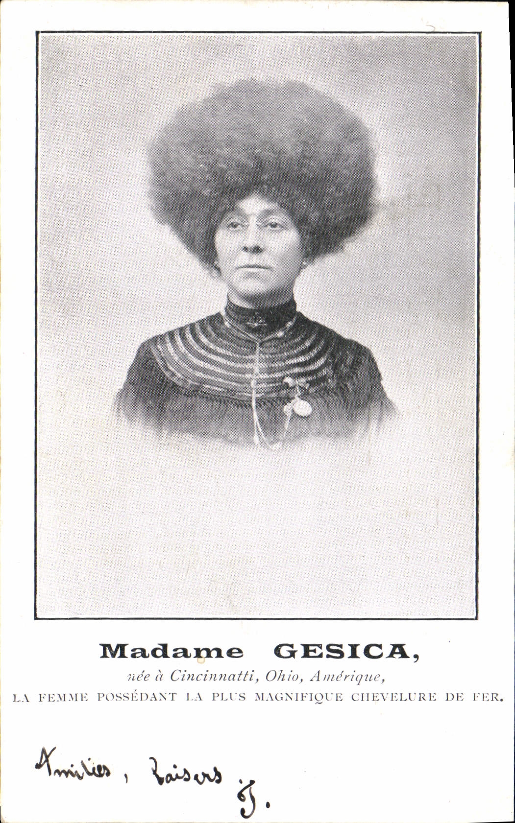 Señora Gesica de Foklore de la POSTAL de la VENDIMIA nacida tiene Cincinnati Ohio Chevelure del peinado del peluquero de Cheveux del hierro