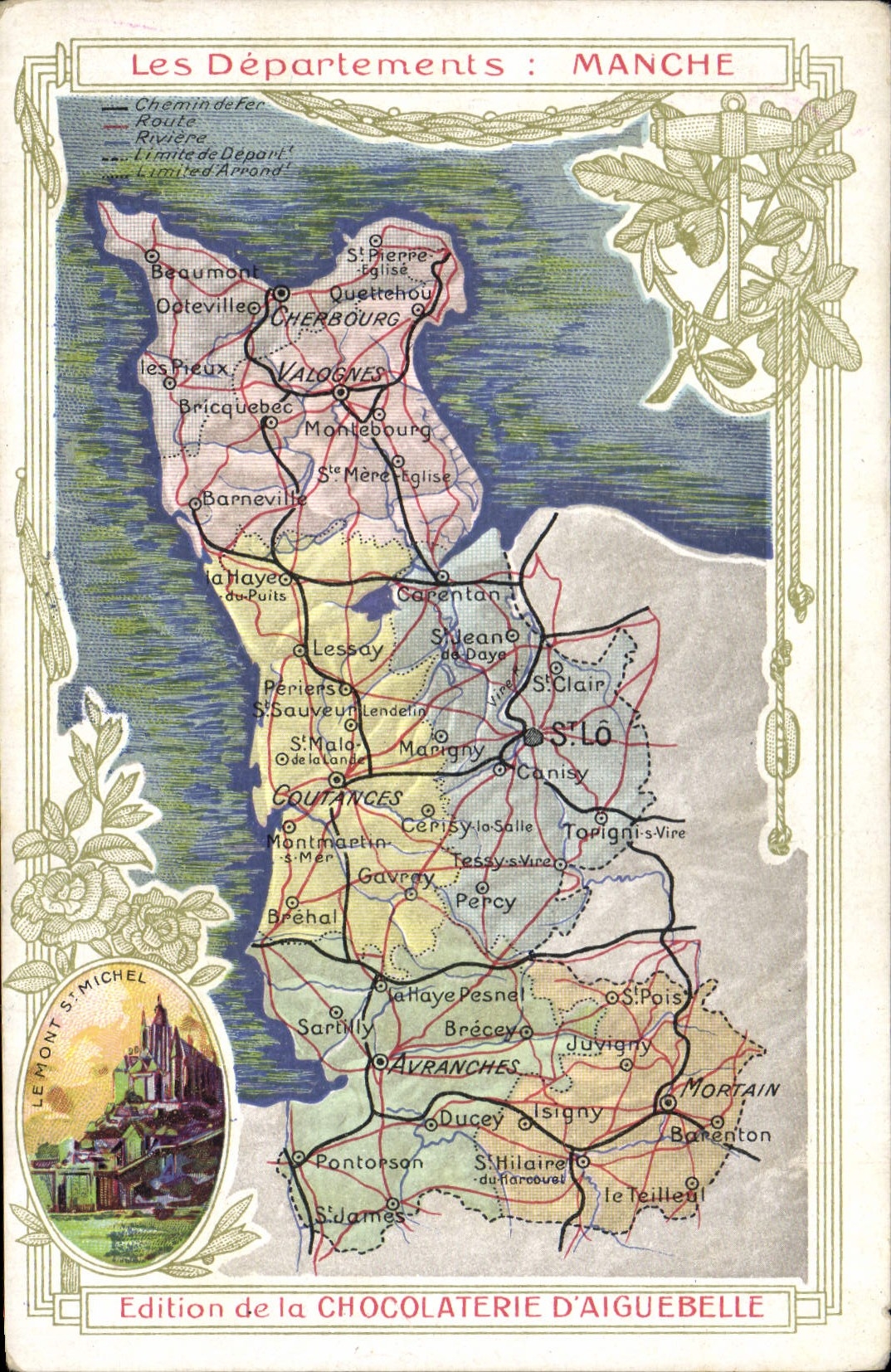 VINTAGE POSTCARD Geographical maps Chocolate factory of Aiguebelle Handle