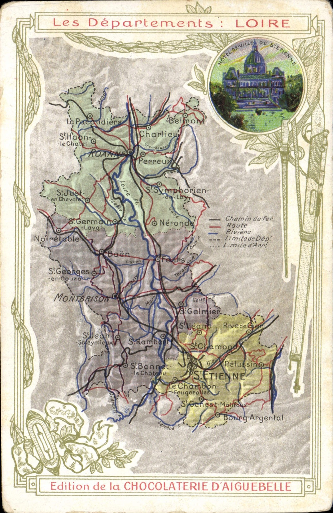 CPA Cartes Geographiques Chocolaterie d'Aiguebelle Loire St Etienne