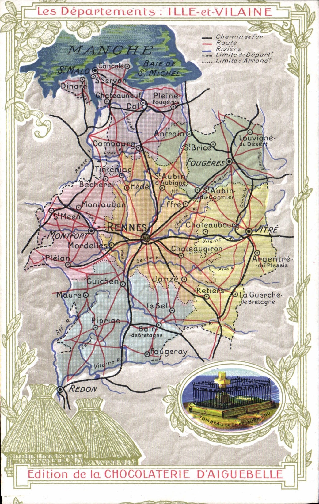 CPA Cartes Geographiques Chocolaterie d'Aiguebelle Ille et vilaine Chateaubriand