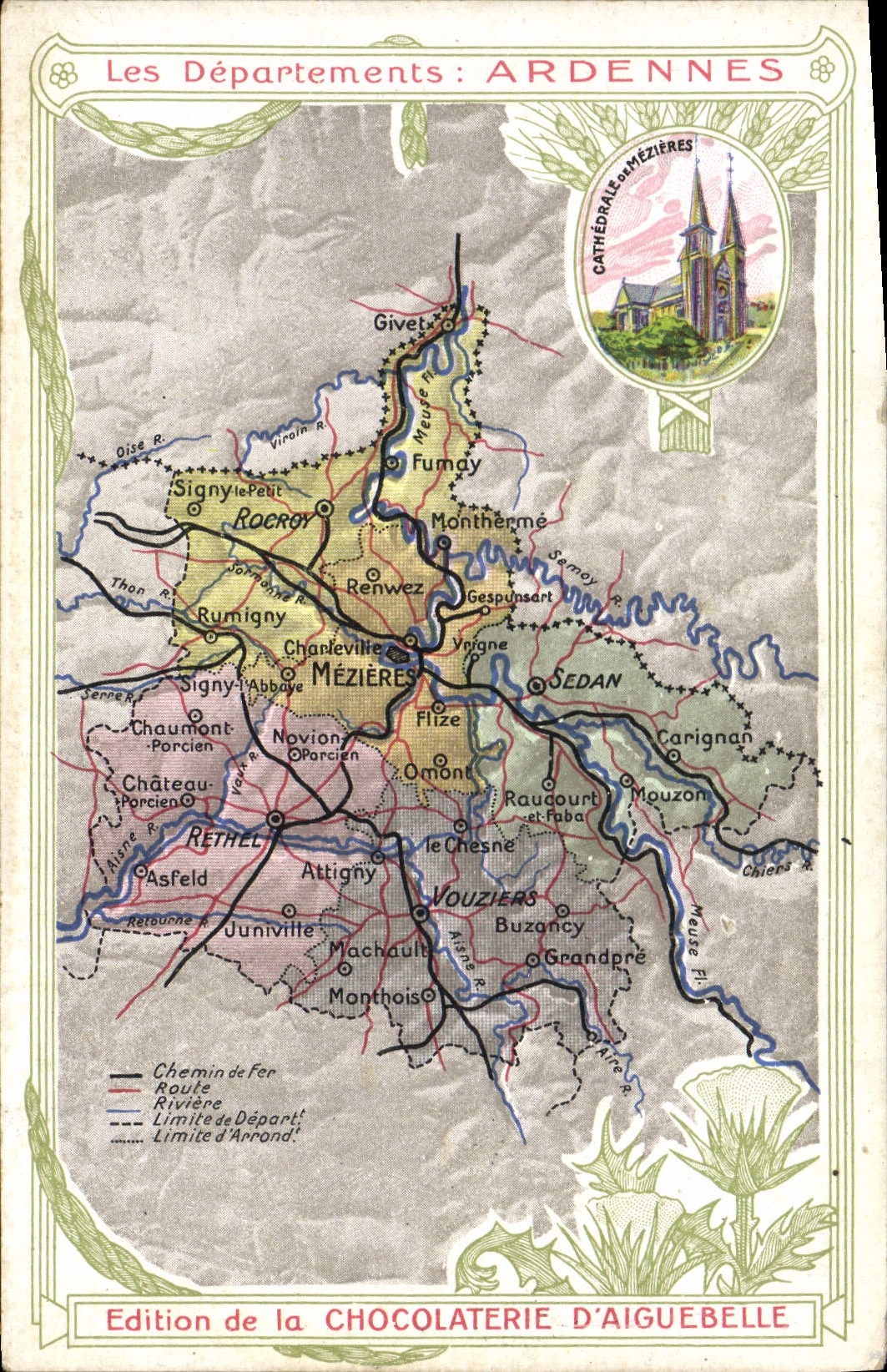 VINTAGE POSTCARD Geographical maps Chocolate factory of Aiguebelle the Ardennes Wall