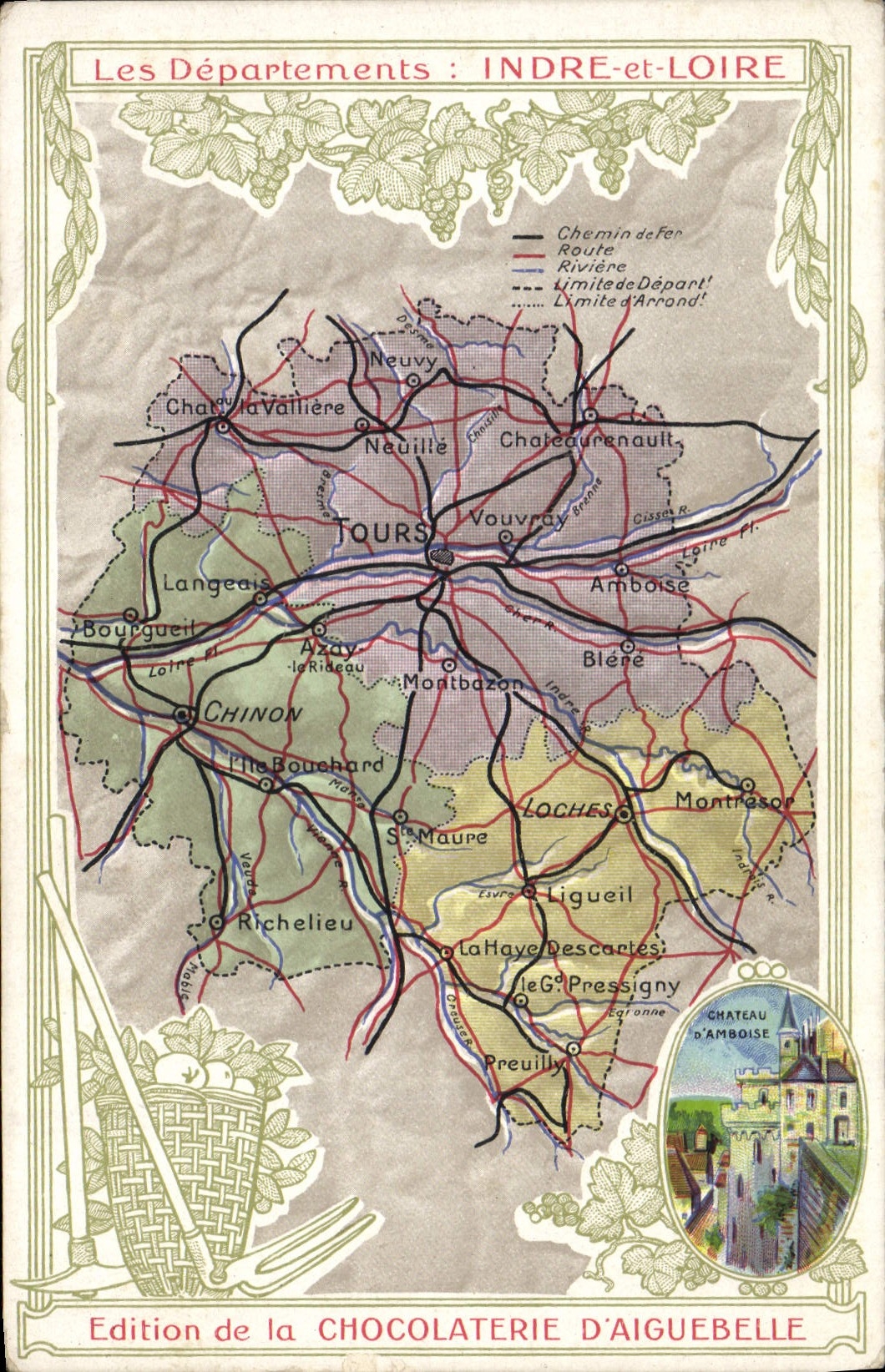 CPA Cartes Geographiques Chocolaterie d'Aiguebelle Indre et Loire Amboise
