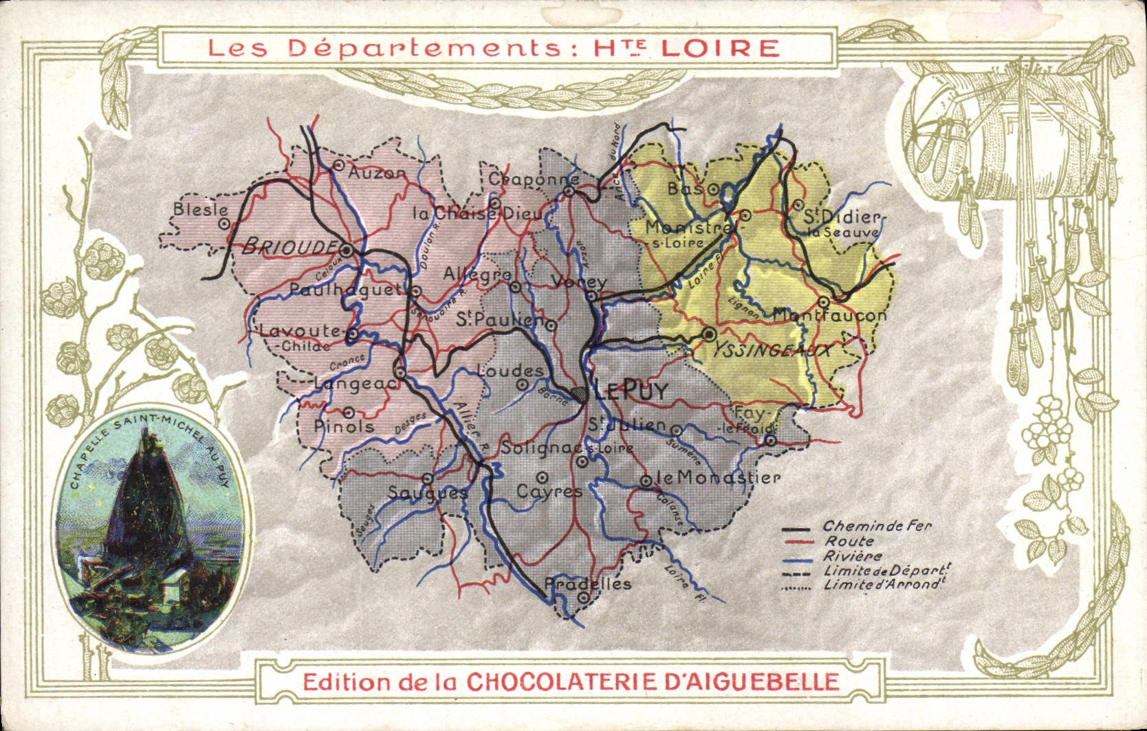 CPA Cartes Geographiques Chocolaterie d'Aiguebelle Haute loire Saitn Michel au Puy
