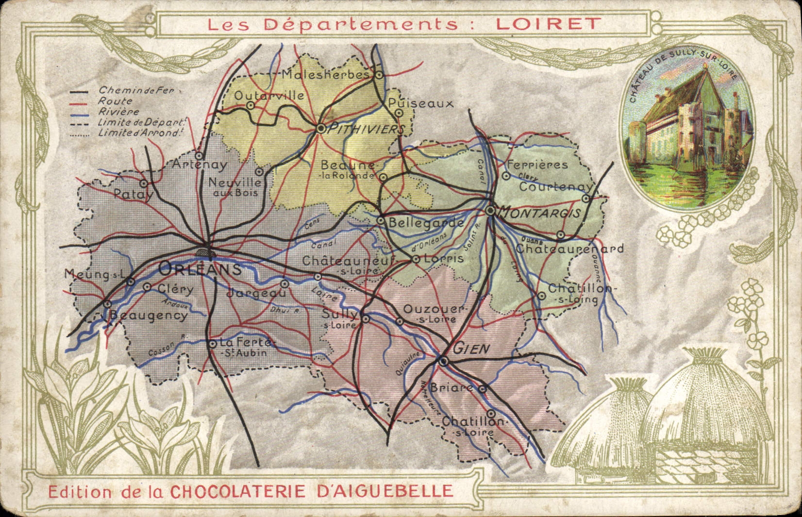 CPA Cartes Geographiques Chocolaterie d'Aiguebelle Loiret Sully sur Loire