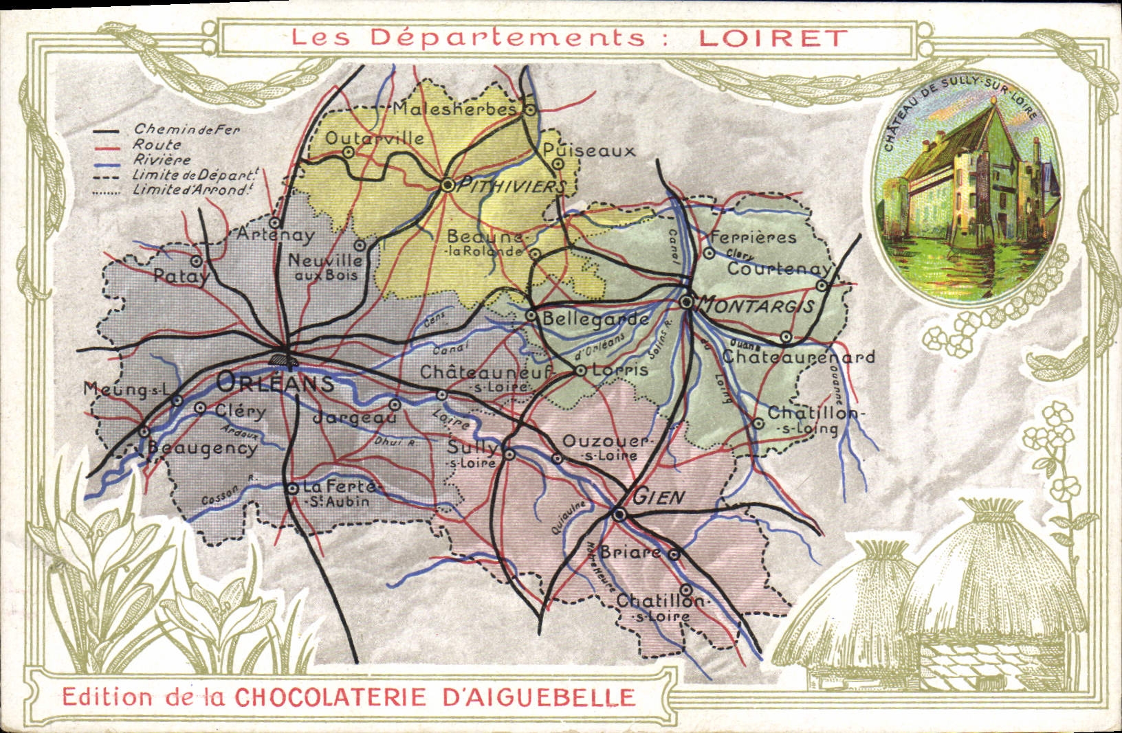 CPA Cartes Geographiques Chocolaterie d'Aiguebelle Loiret Sully sur Loire