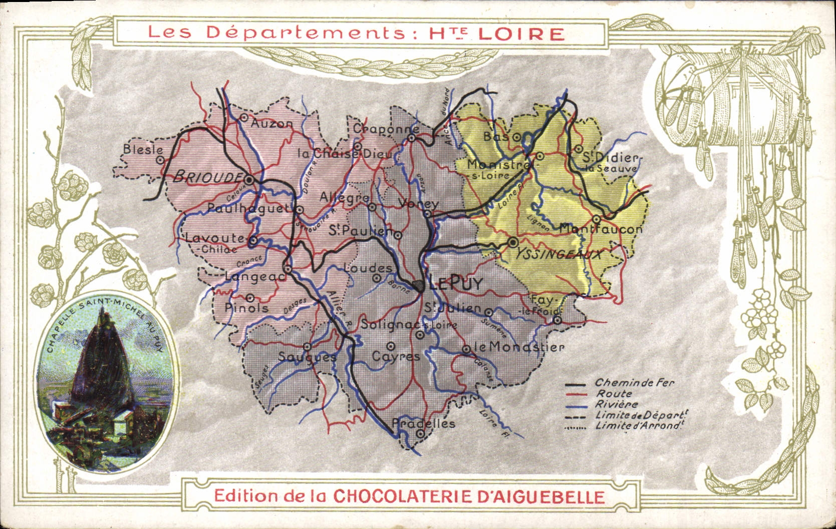 CPA Cartes Geographiques Chocolaterie d'Aiguebelle Haute Loire Chateau de St Michel au Puy