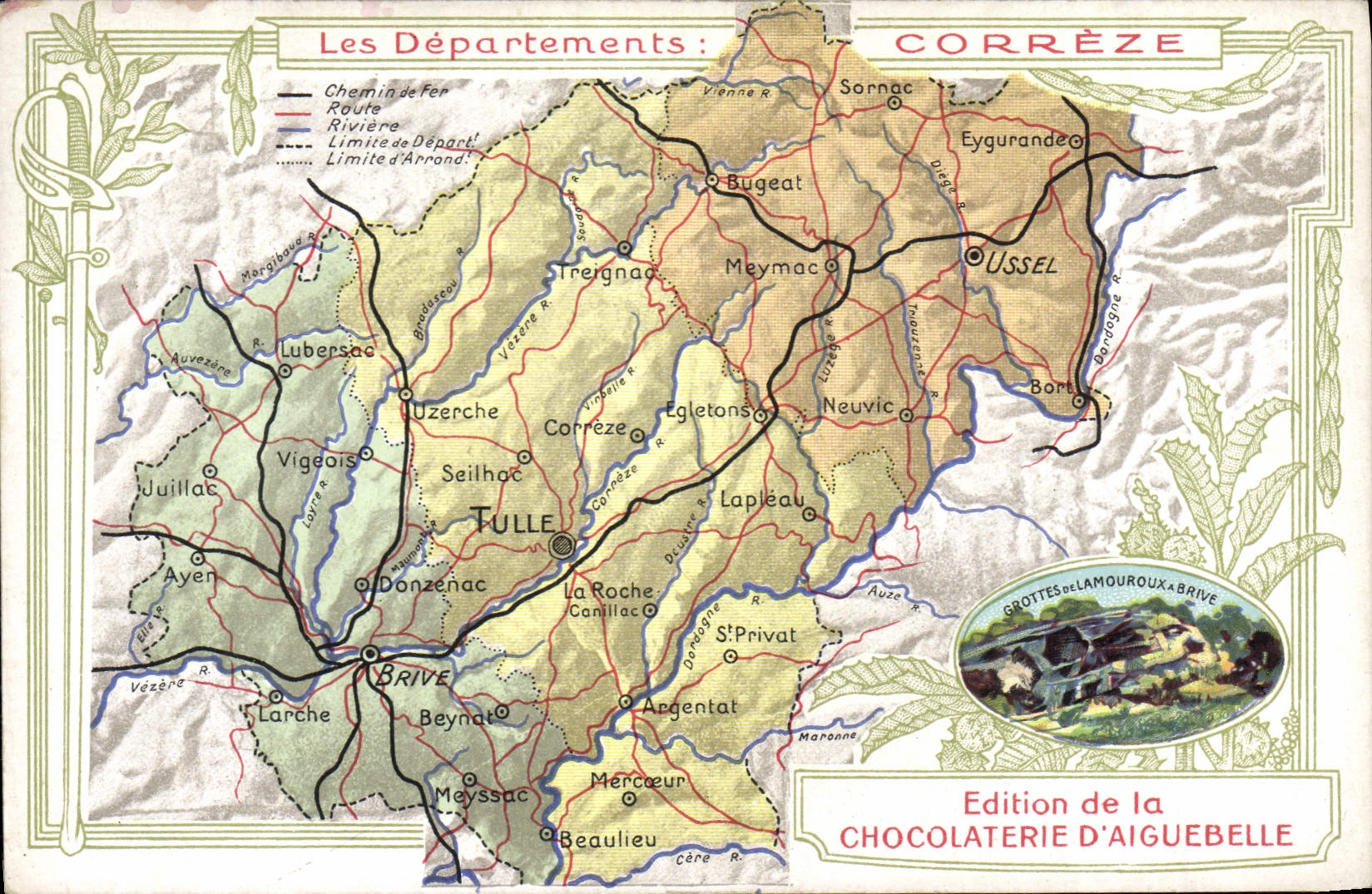 La fábrica geográfica del chocolate de los mapas de la POSTAL de la VENDIMIA de Aiguebelle Correze Grottes de Lamouroux tiene Brive