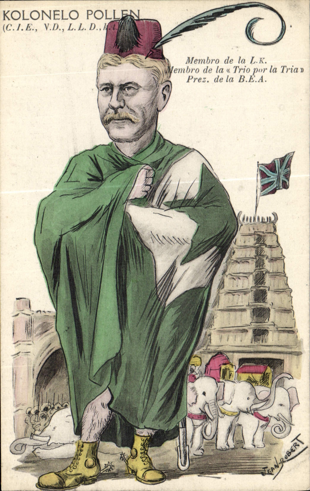 VINTAGE POSTCARD Esperanto Kolonelo Pollen Elephant