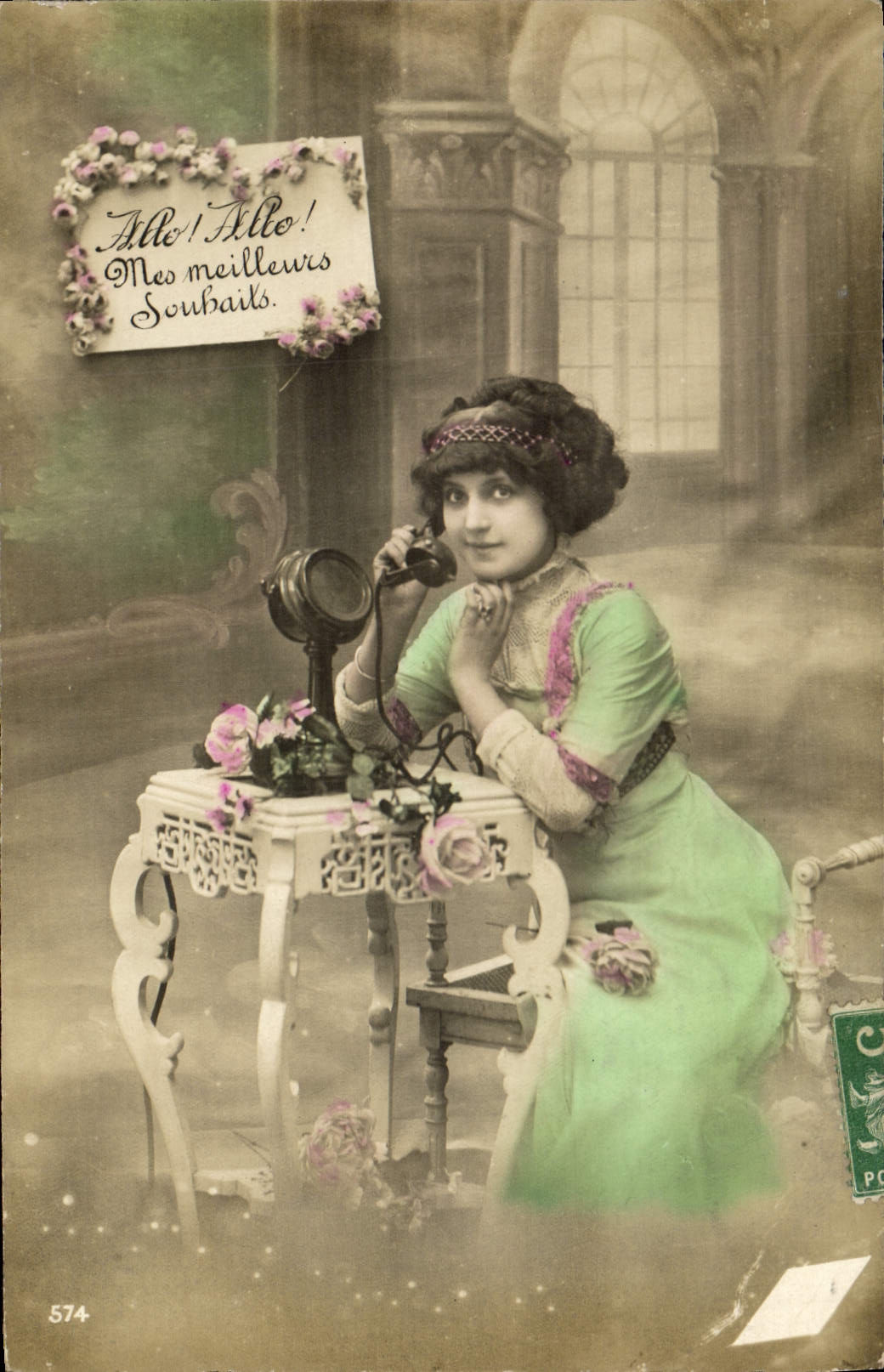 VINTAGE POSTCARD Fantaisie Telephones Woman