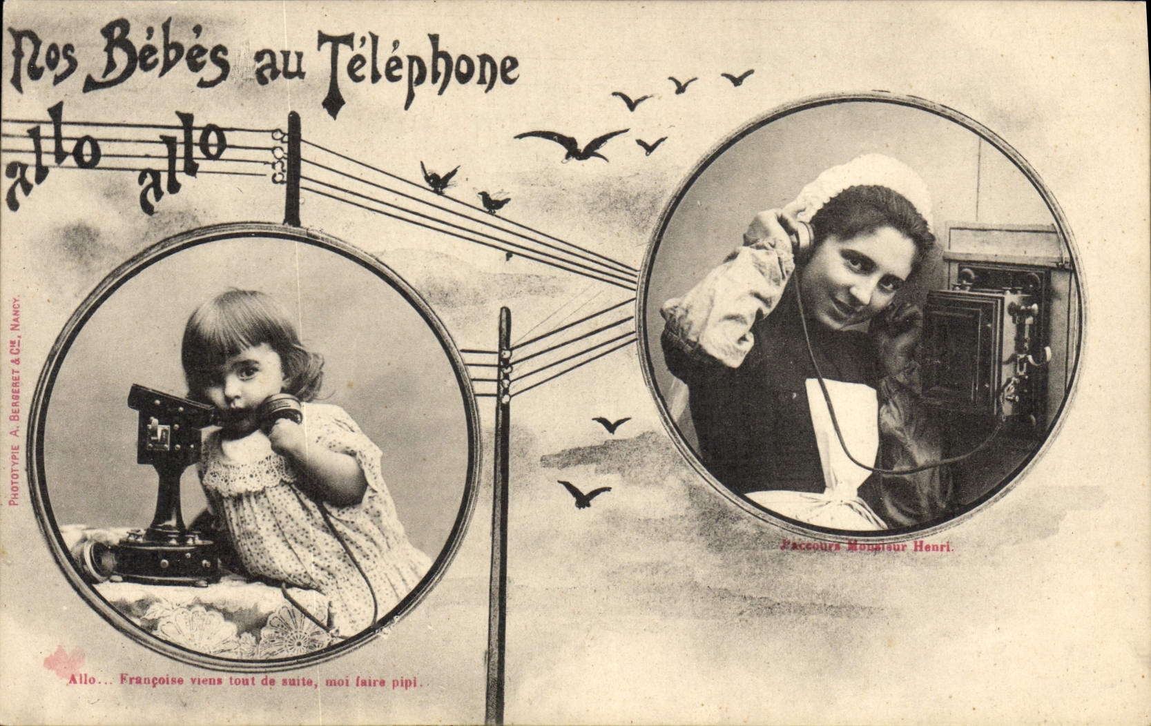 CPA Fantaisie Telephone Nos bebes au telephone
