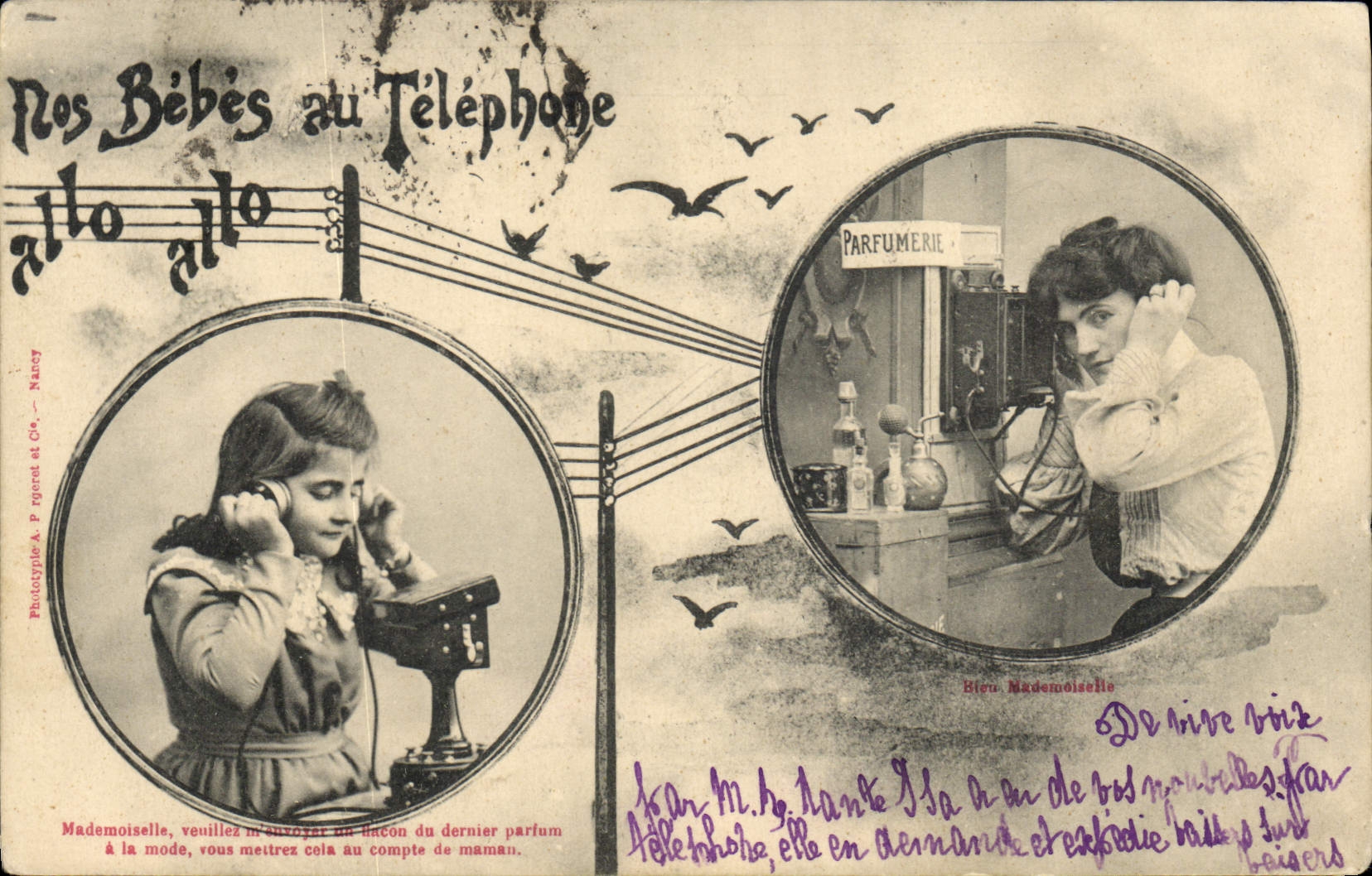 CPA Fantaisie Telephone Nos bebes au telephone