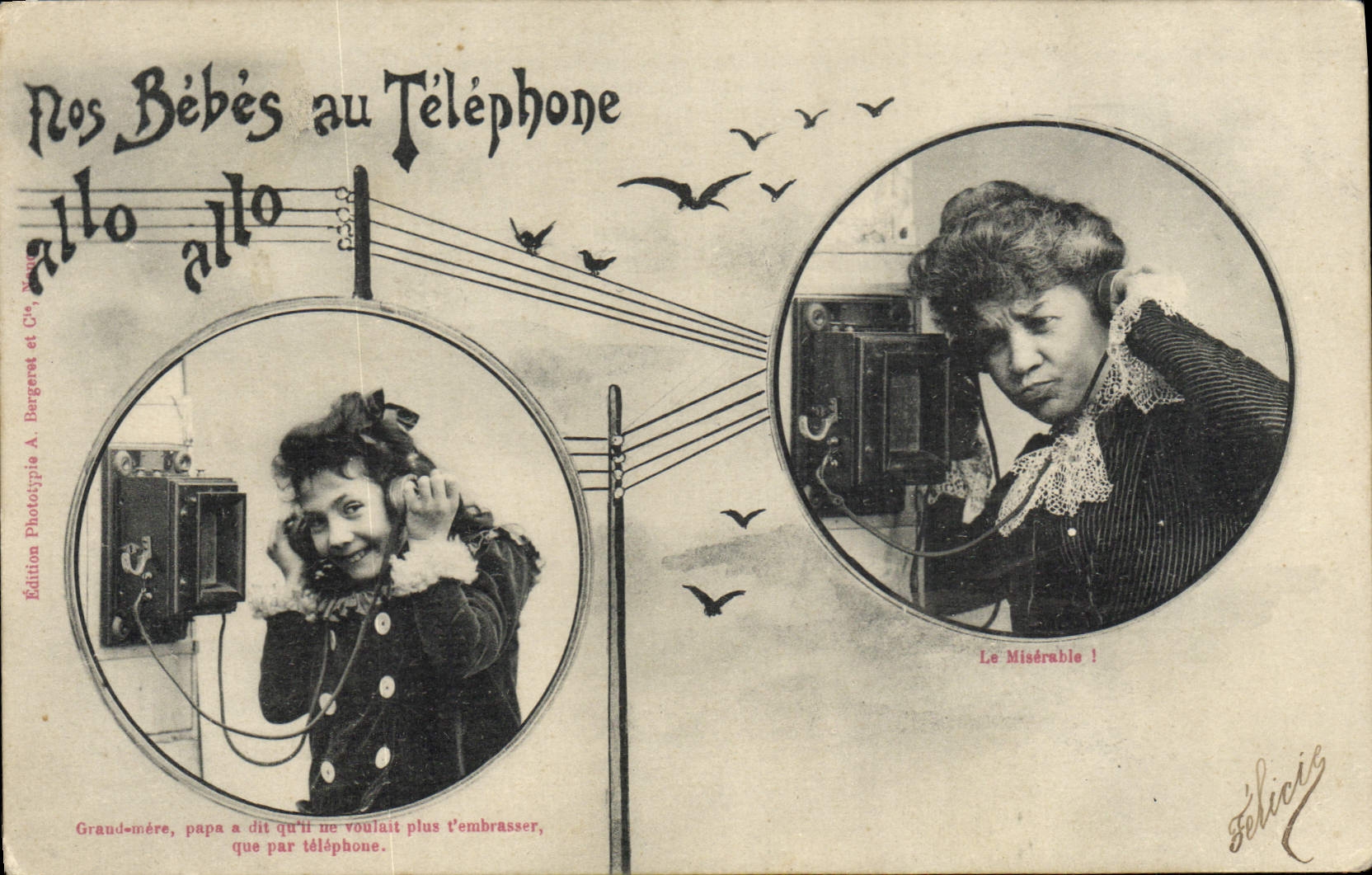 CPA Fantaisie Telephone Nos bebes au telephone