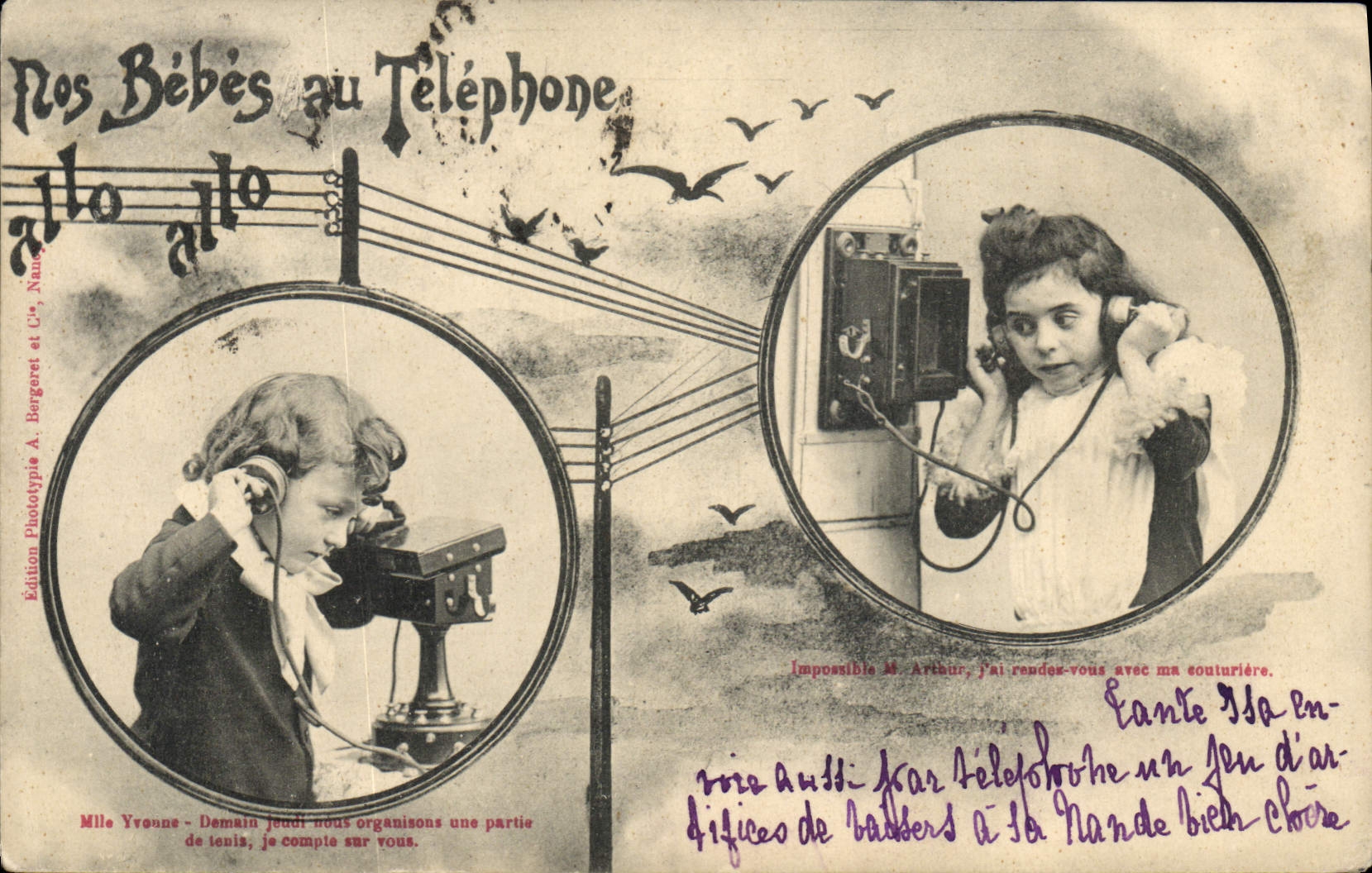 CPA Fantaisie Telephone Nos bebes au telephone