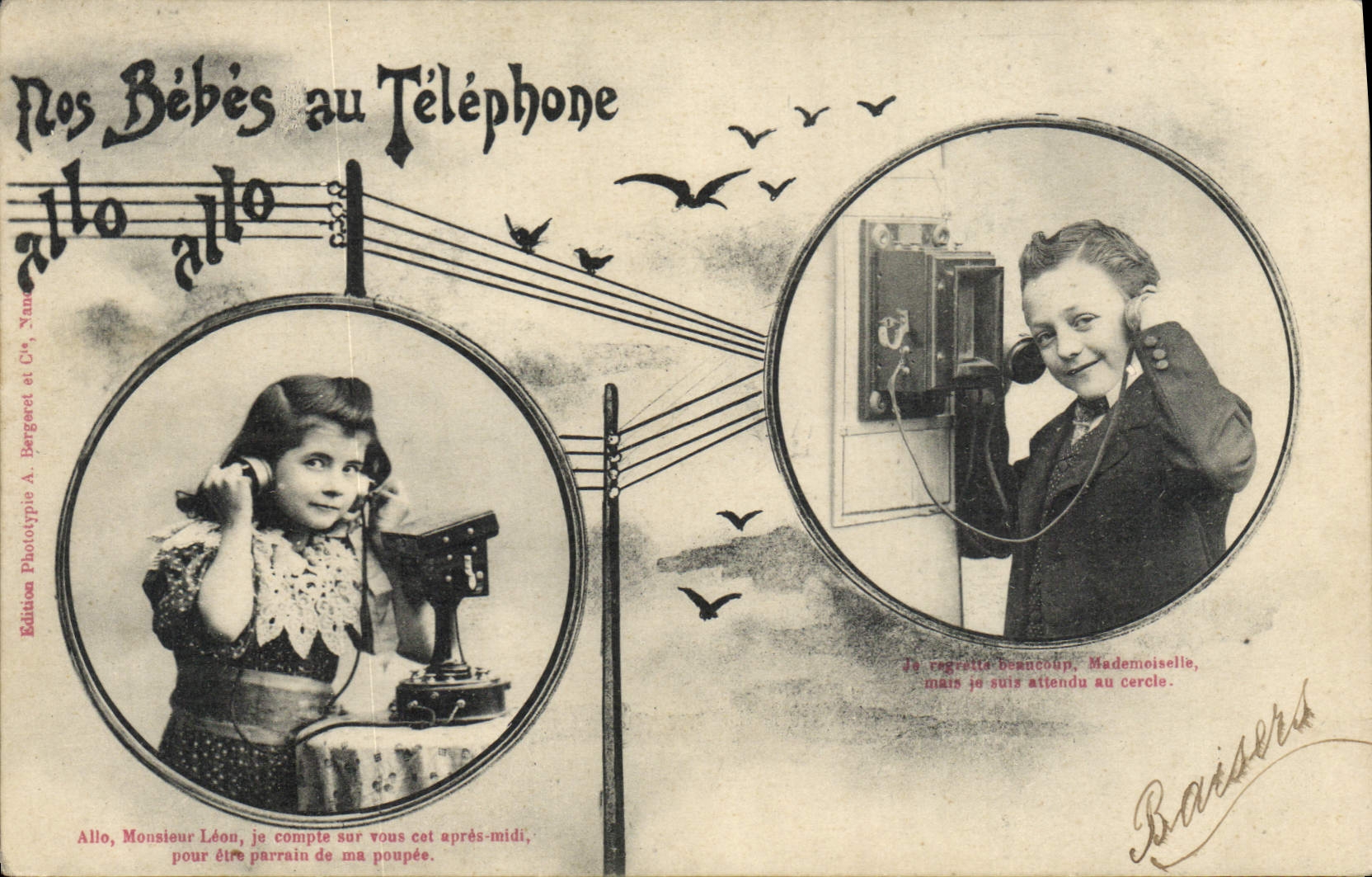 CPA Fantaisie Telephone Nos bebes au telephone