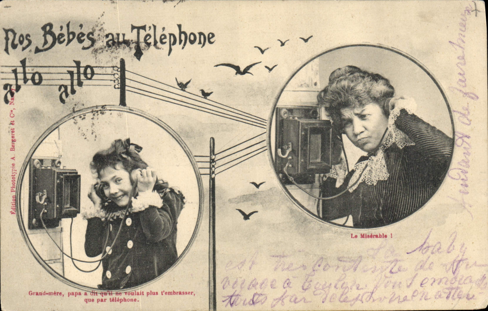 CPA Fantaisie Telephone Nos bebes au telephone