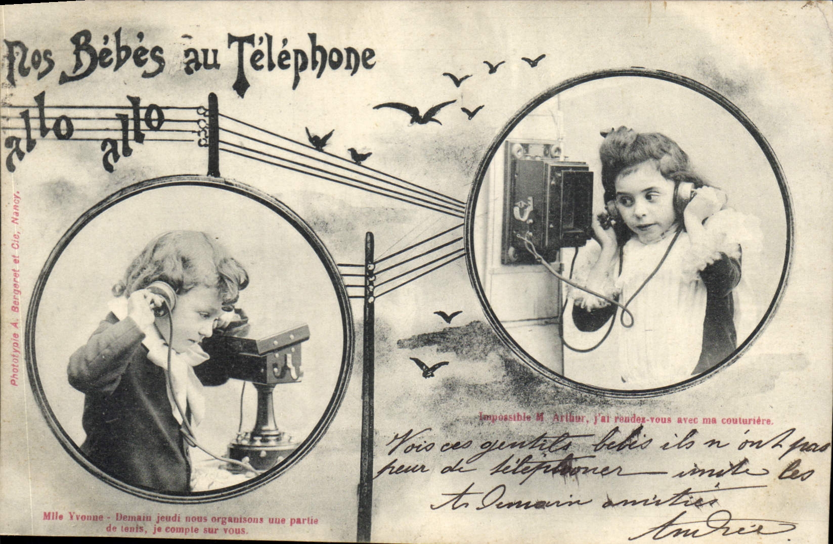CPA Fantaisie Telephone Nos bebes au telephone