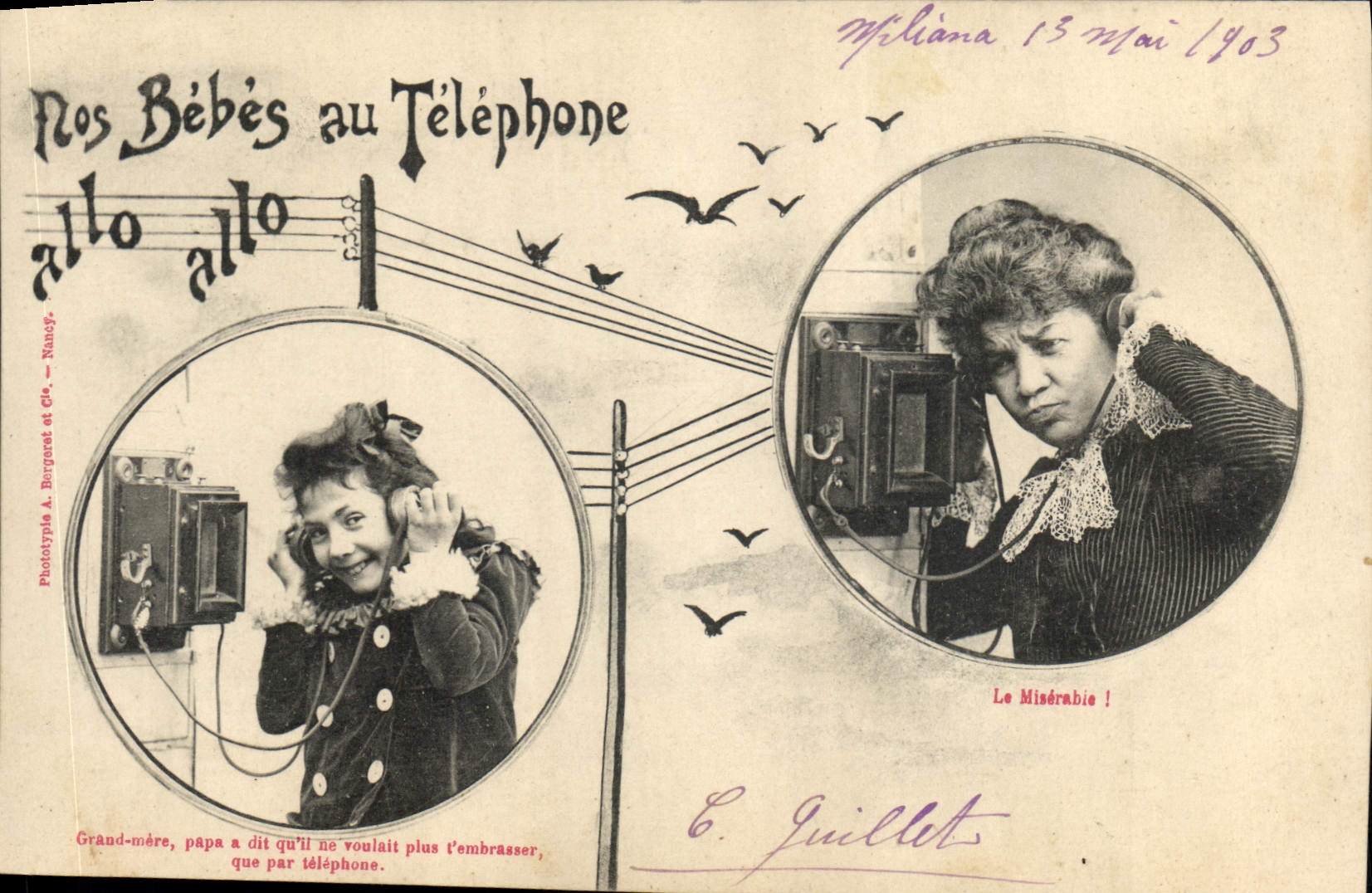 CPA Fantaisie Telephone Nos bebes au telephone