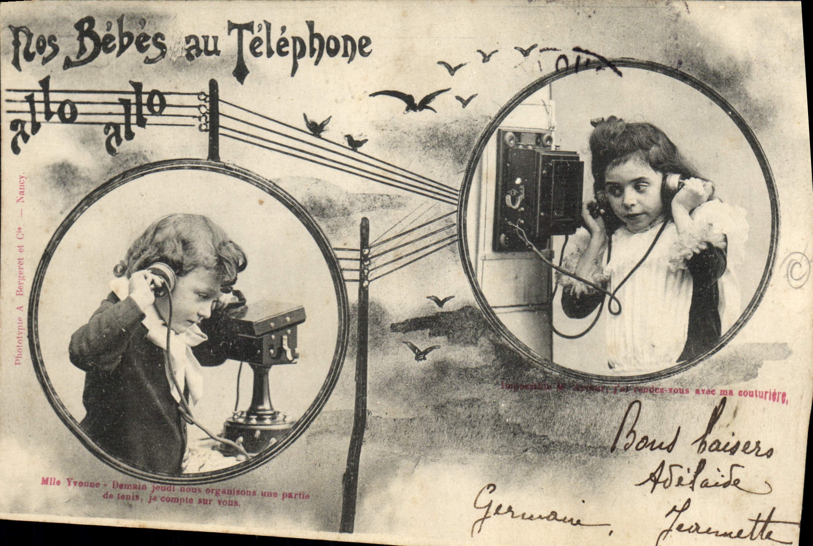 CPA Fantaisie Telephone Nos bebes au telephone