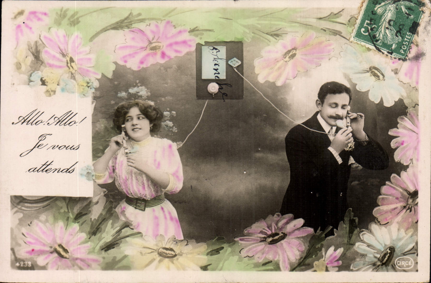 CPA Fantaisie Telephone Femme Homme 