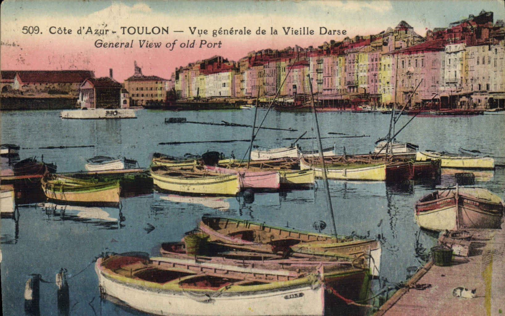 Opinión del barco de Toulon de la POSTAL de la VENDIMIA del muelle mojado viejo