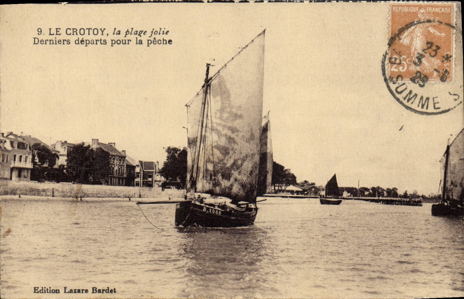 Barco Crotoy de la POSTAL de la VENDIMIA las salidas pasadas para el pecado