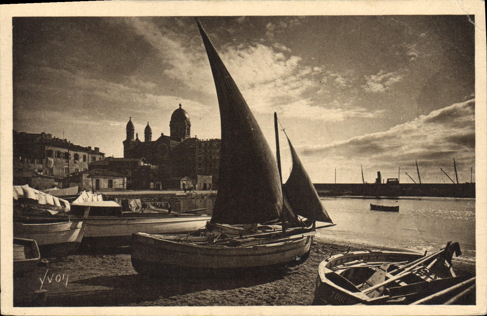 Raphael santo del barco de la POSTAL de la VENDIMIA el puerto y el Notre Dame del Victoire