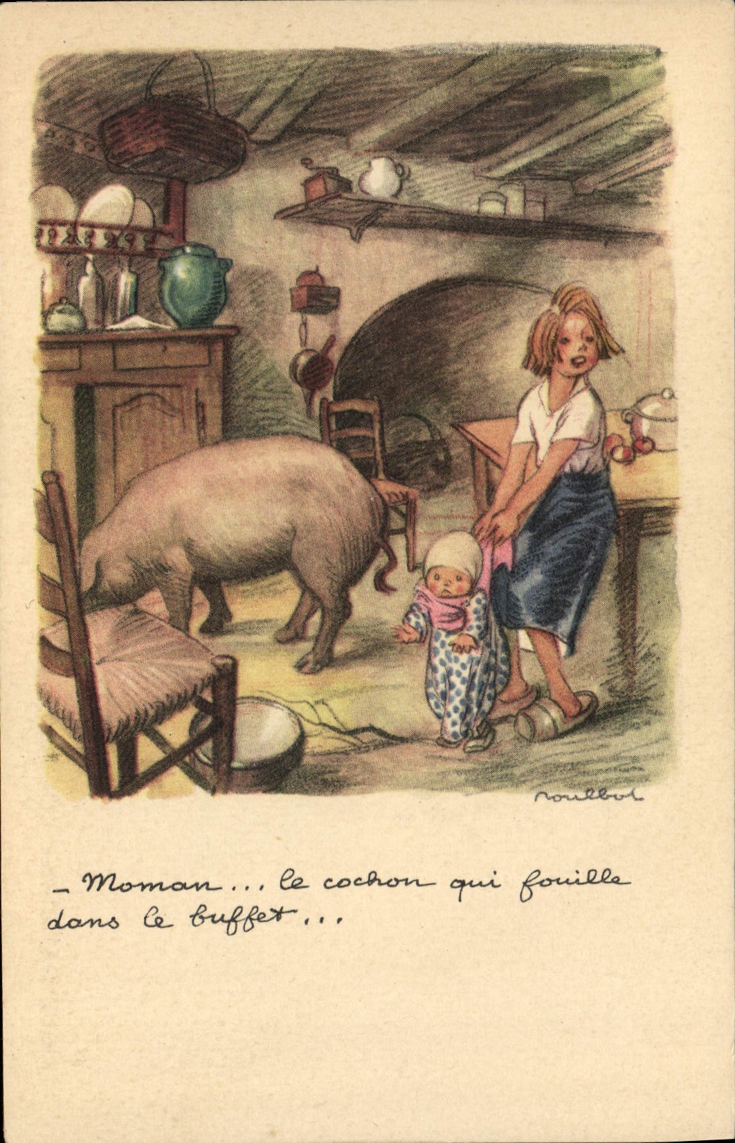 CPA Fantaisie Illustrateur Poulbot Cochon porc