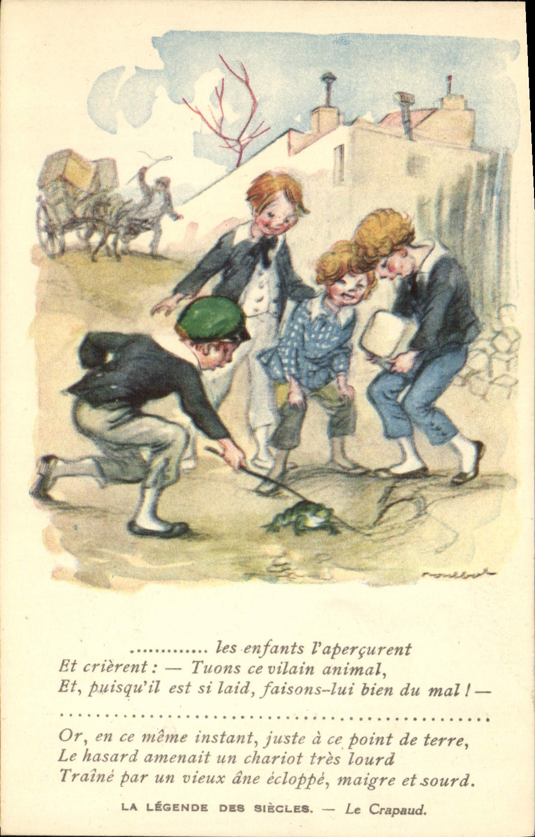 CPA Fantaisie Illustrateur Poulbot Legende des Siecles Victor Hugo Crapaud Grenouille