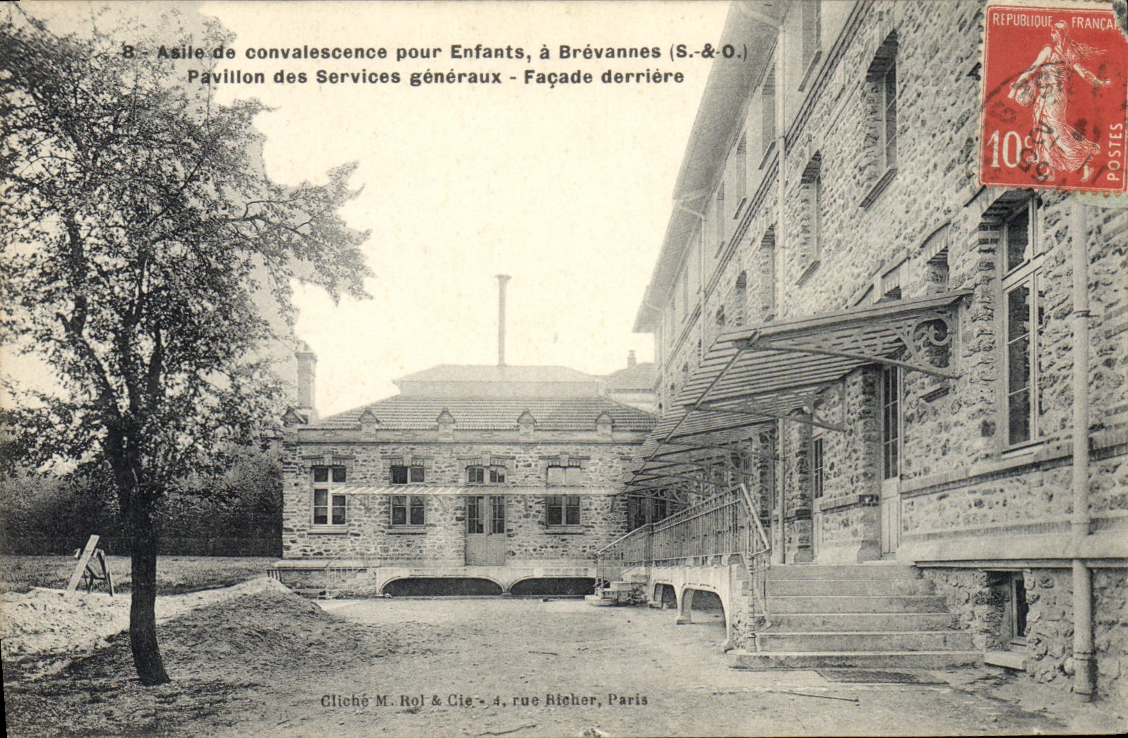 VINTAGE POSTCARD Enfants Asylum of convalescence for children has Brevannes Pavillon of the services Generaux Frontage behind
