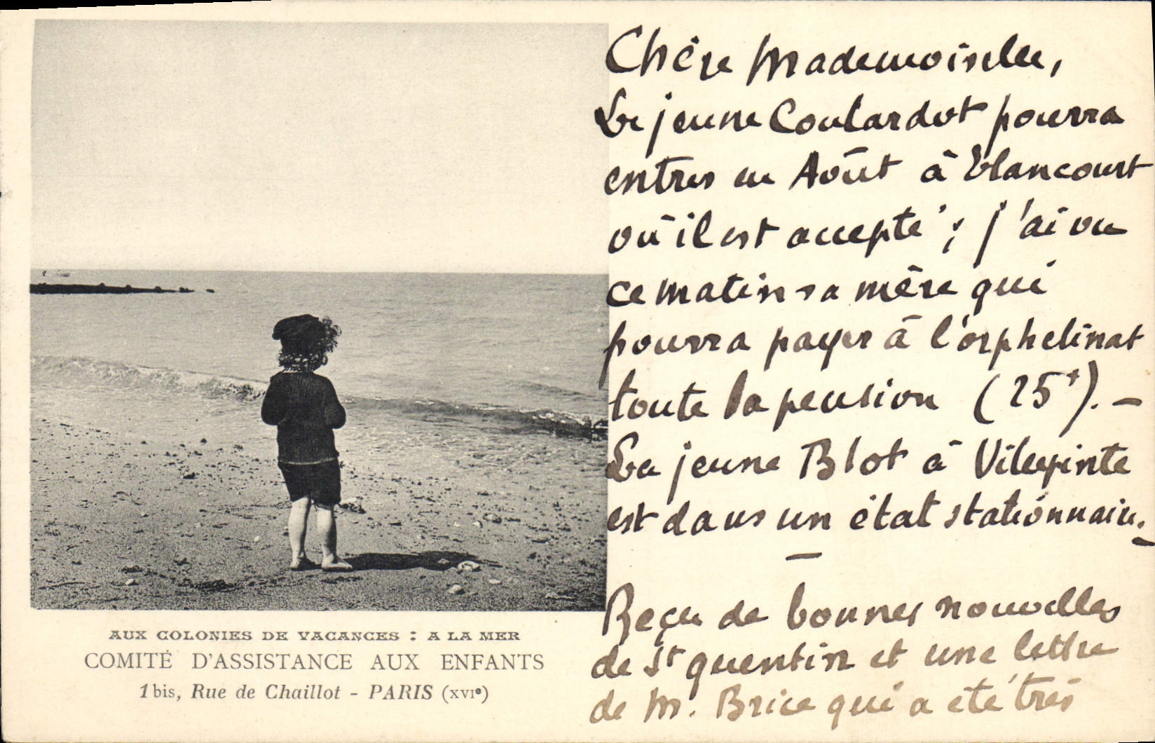 CPA Enfants Colonies de vacances A la mer Comite d'Assistance aux Enfants Rue de Chaillot Paris