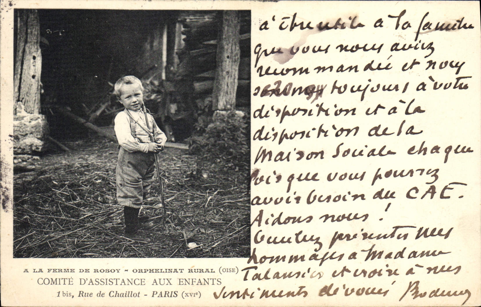 CPA Enfants Colonies de vacances A la ferme de Rosoy OrphelinatComite d'Assistance aux Enfants Rue de Chaillot Paris