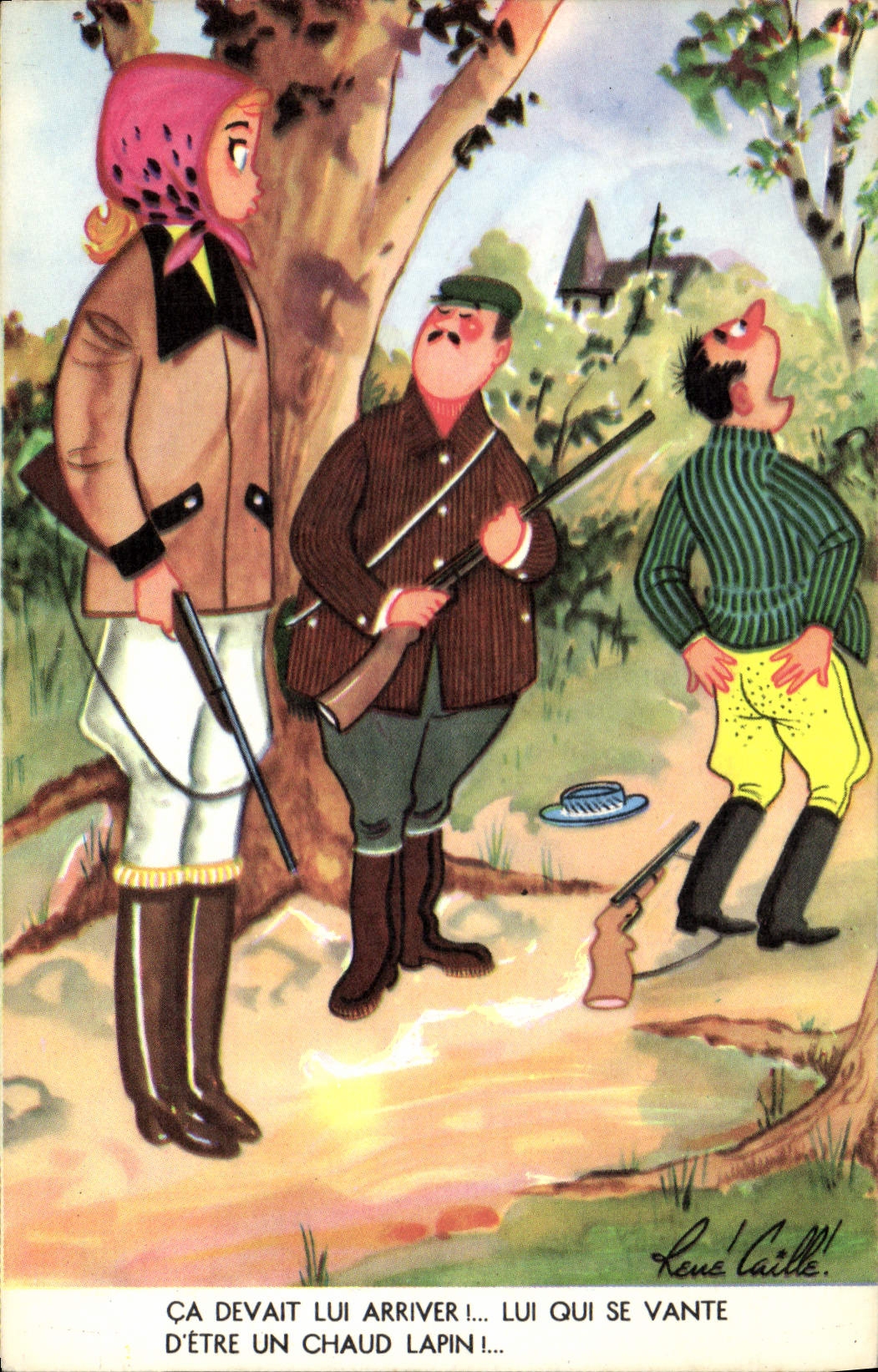 CPA Fantaisie Humour Chasse Chasseur Ca devait lui arriver