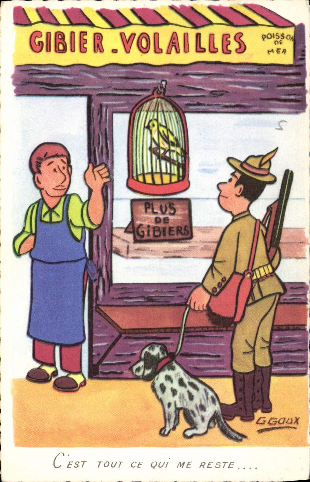 CPA Fantaisie Humour Chasse Chasseur Gibier Volailles Oiseau
