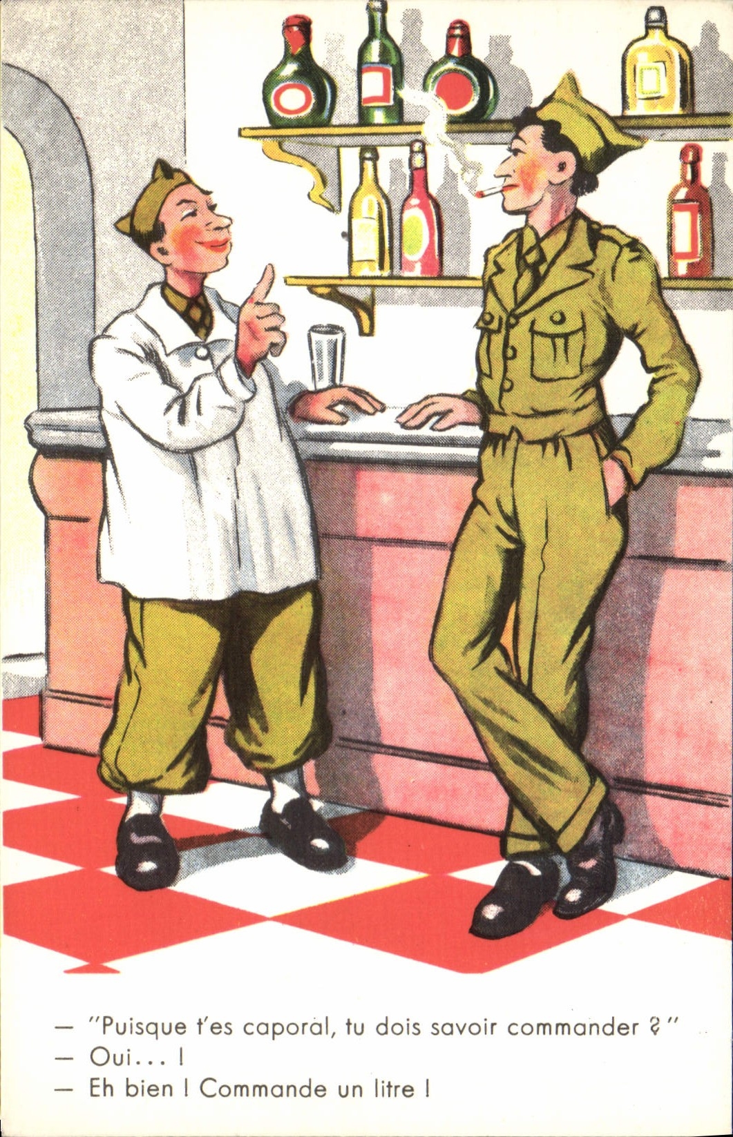 Cabo de Militaria del soldado del humor de la fantasía de la POSTAL de la VENDIMIA