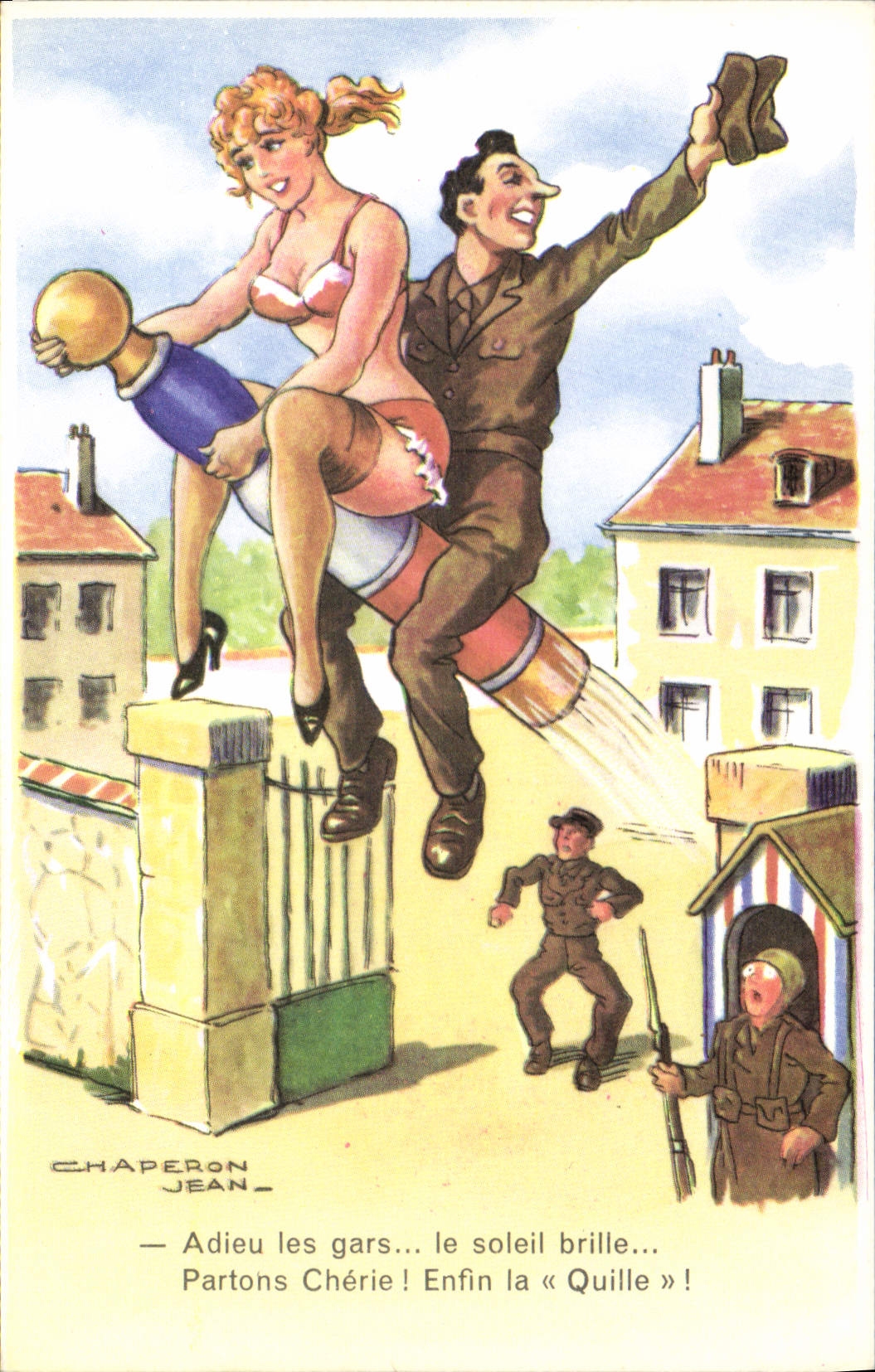 CPA Fantaisie Humour Quille Jean Chaperon Militaria
